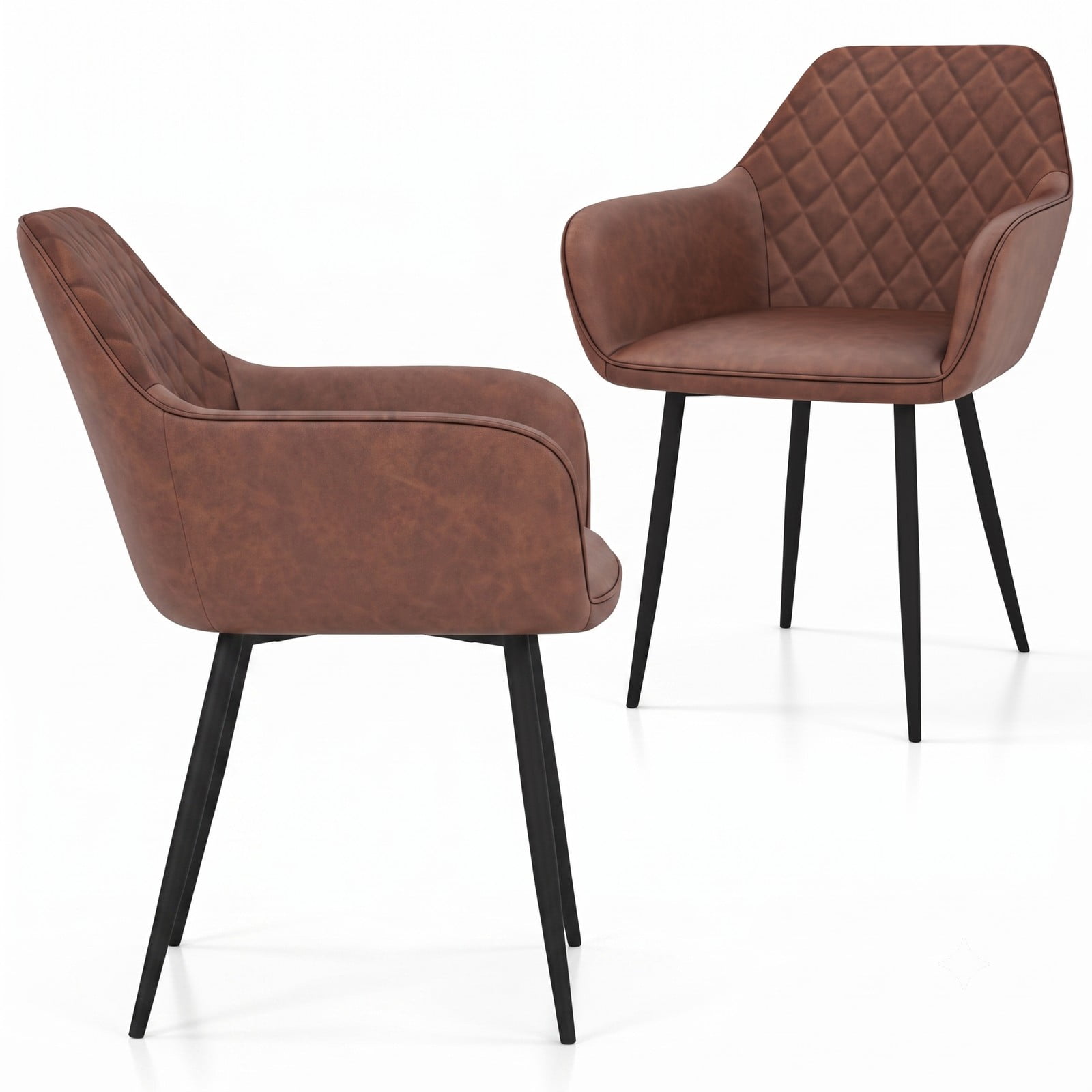 Furnibear Upholstered Dining Chairs Set of 2, Fabric Accent Armchair with Curved Backrest, Wide Padded Seat and Metal Frame for Kitchen Living Room, Coffee