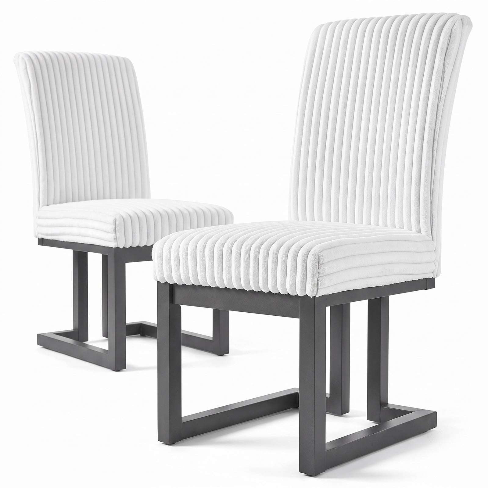 Furnibear Upholstered Dining Chairs Set of 2, Fabric Kitchen Side Chairs with Solid Rubber Wood Legs, Channel Tufted Padded Seat & Ergonomic Backrest, Kitchen - White