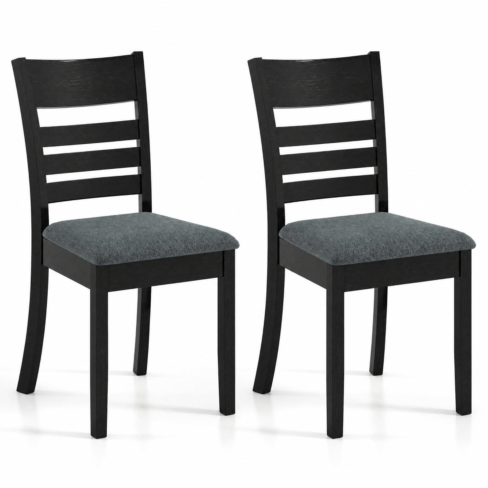 Furnibear Upholstered Dining Chairs Set of 2 Kitchen Chairs with Rubber Wood Frame and Padded Fabric Seat for Dining Room, Black