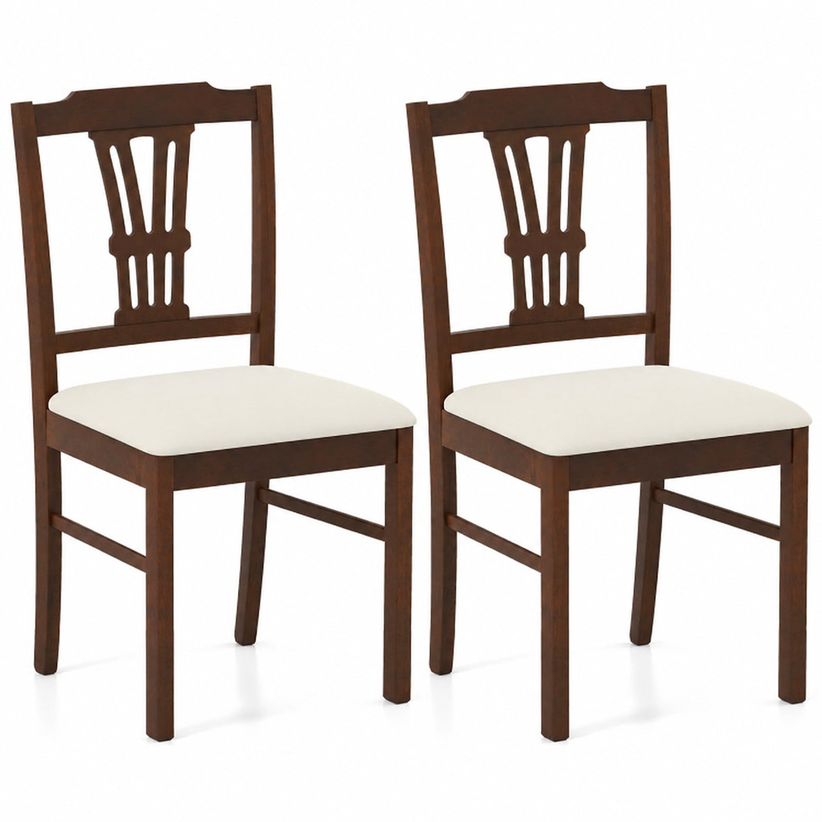 Furnibear Upholstered Dining Chairs Set of 2 Kitchen Chairs with Solid Rubber Wood Frame and Padded Seat for Dining Room, Beige