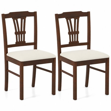 Furnibear Upholstered Dining Chairs Set of 2 Kitchen Chairs with Solid Rubber Wood Frame and Padded Seat for Dining Room, Beige