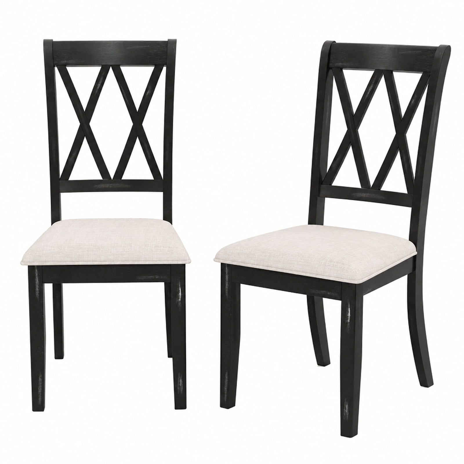Furnibear Upholstered Dining Chairs Set of 2 Kitchen Side Chairs with Curved Cross Back and Natural Rubber Wood Legs for Dining Room, Beige