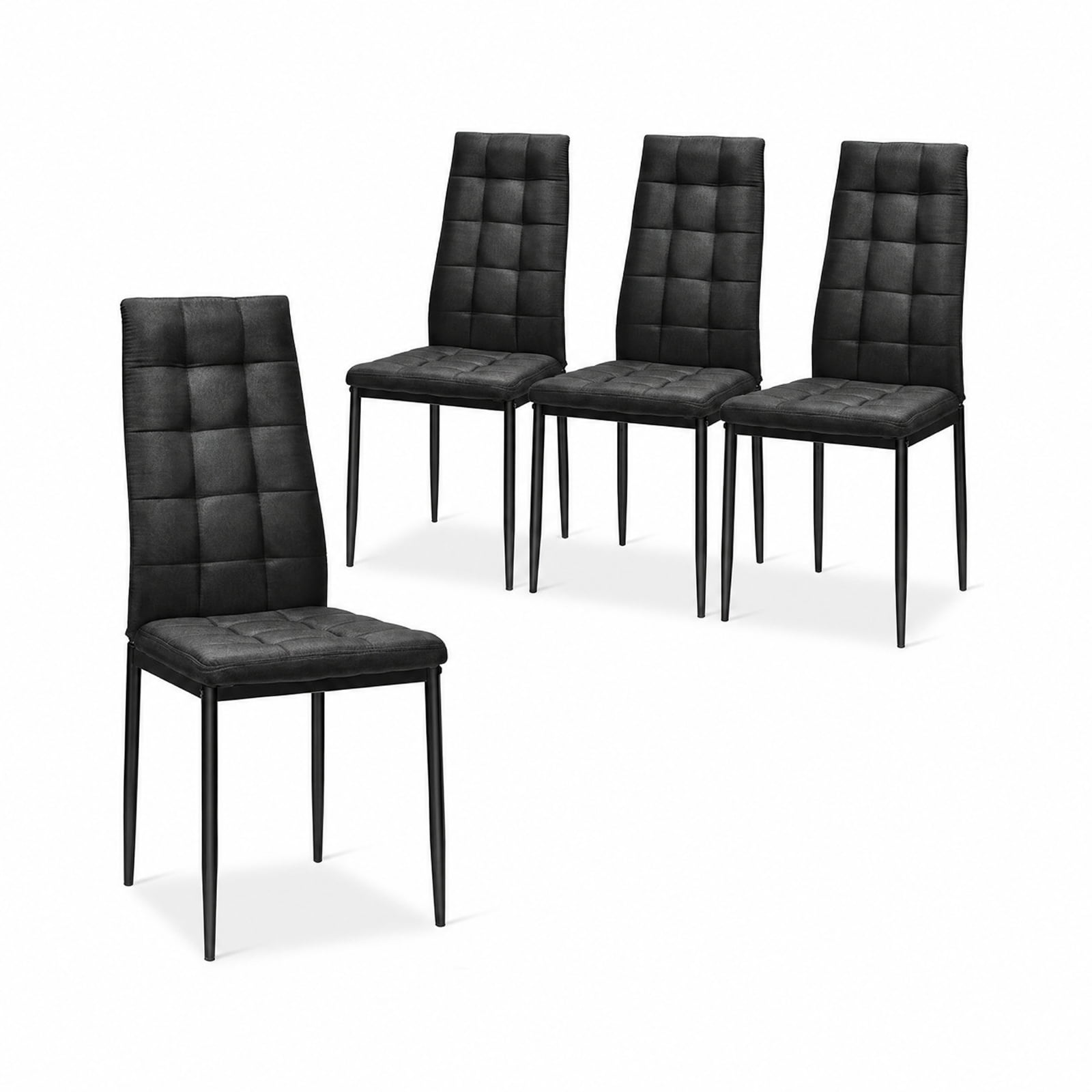 Furnibear Upholstered Dining Chairs Set of 4 with Padded Fabric Cushion and High Back for Kitchen and Dining Room Seating, Black