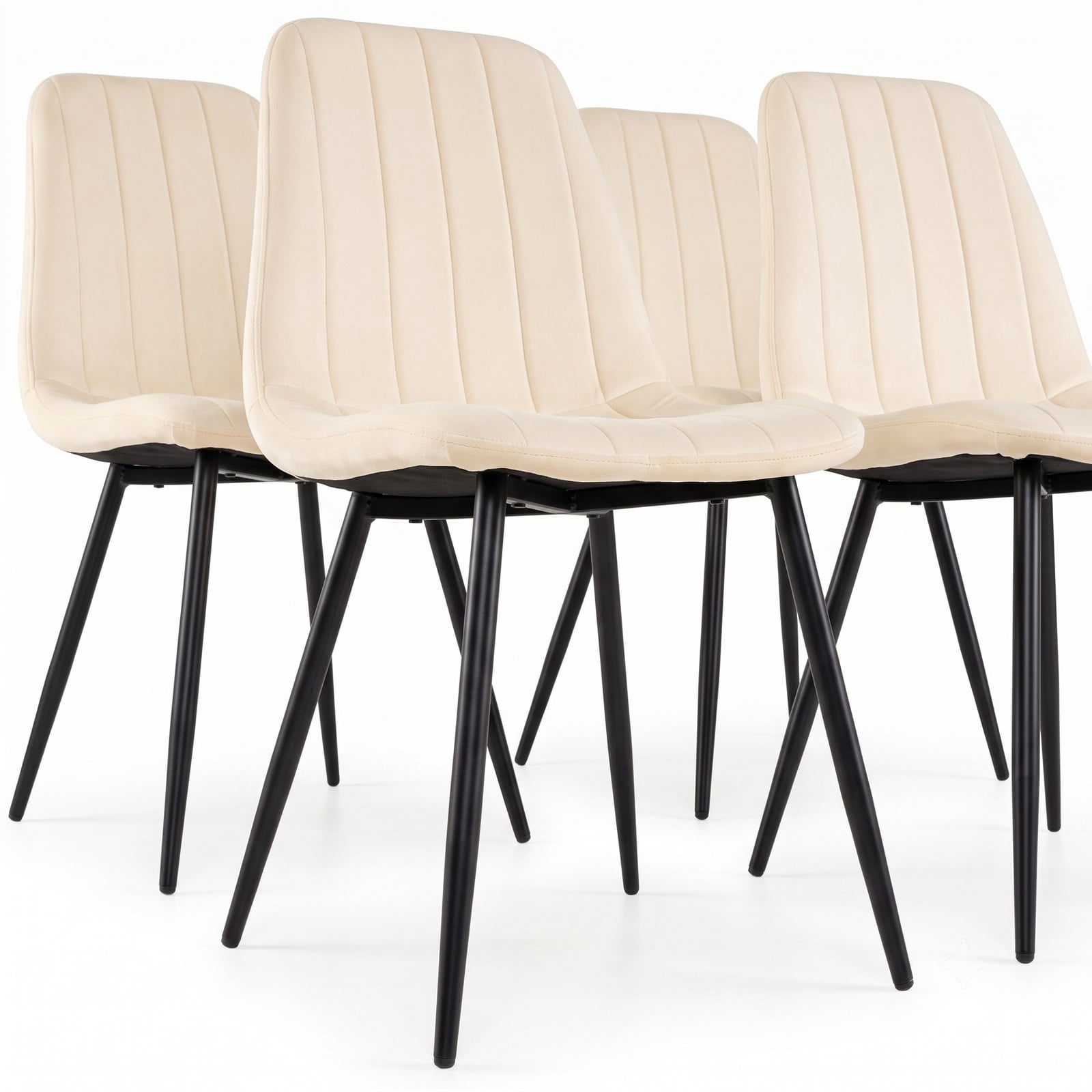 Furnibear Upholstered Fabric Dining Chairs Set of 4, Mid-Century Modern Accent Kitchen Side Chairs with Sturdy Metal Legs, Curved Backrest and Padded Seat for, Beige