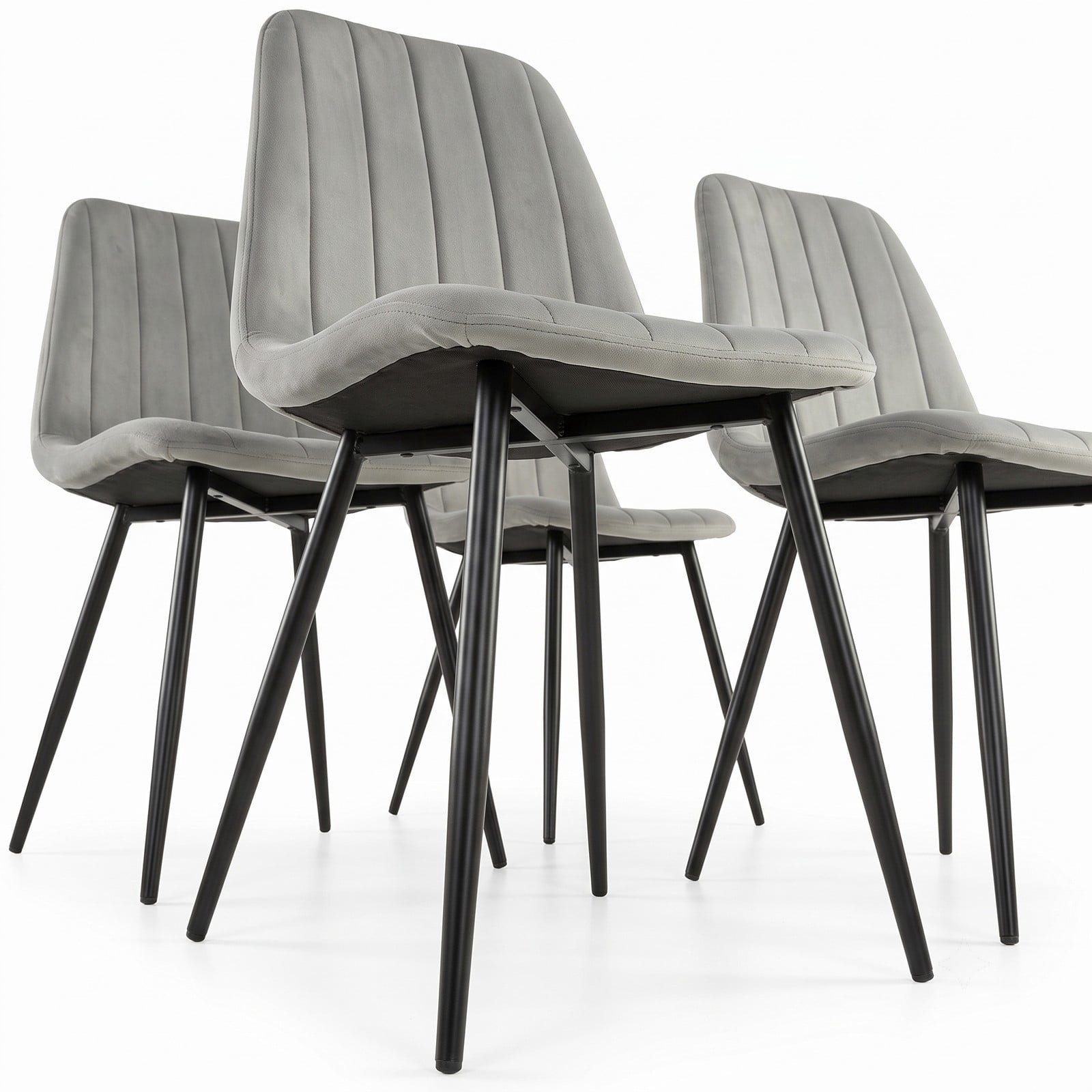 Furnibear Upholstered Fabric Dining Chairs Set of 4, Mid-Century Modern Kitchen Side Chairs with Curved Backrest, Padded Cushion Seat and Sturdy Metal Legs for, Gray