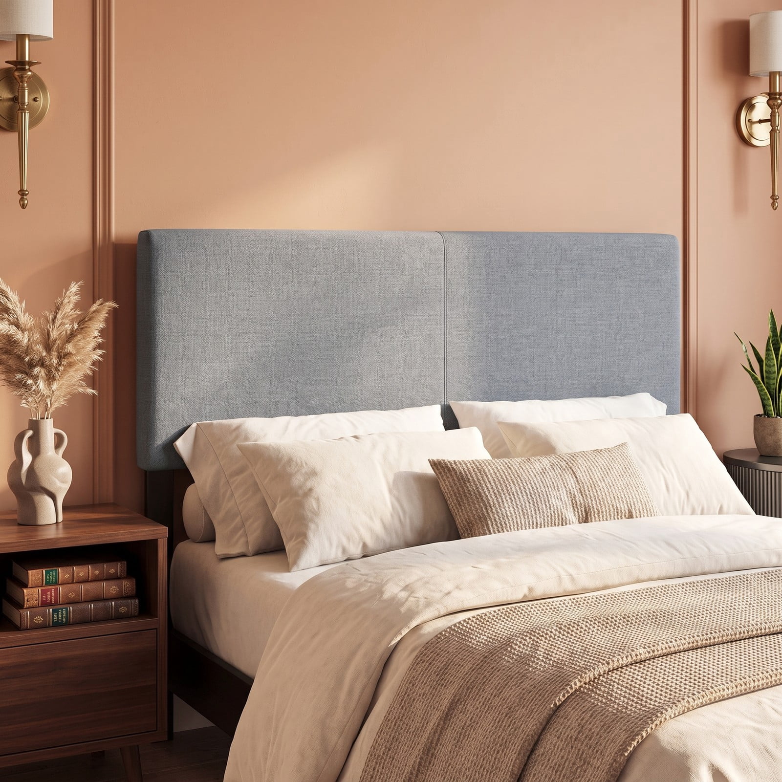 Furnibear Upholstered Headboard for Full and Queen Size Beds, Faux Linen Bed Frame Headboard with Adjustable Mounting Legs, Fits Queen Bed Frame, Gray