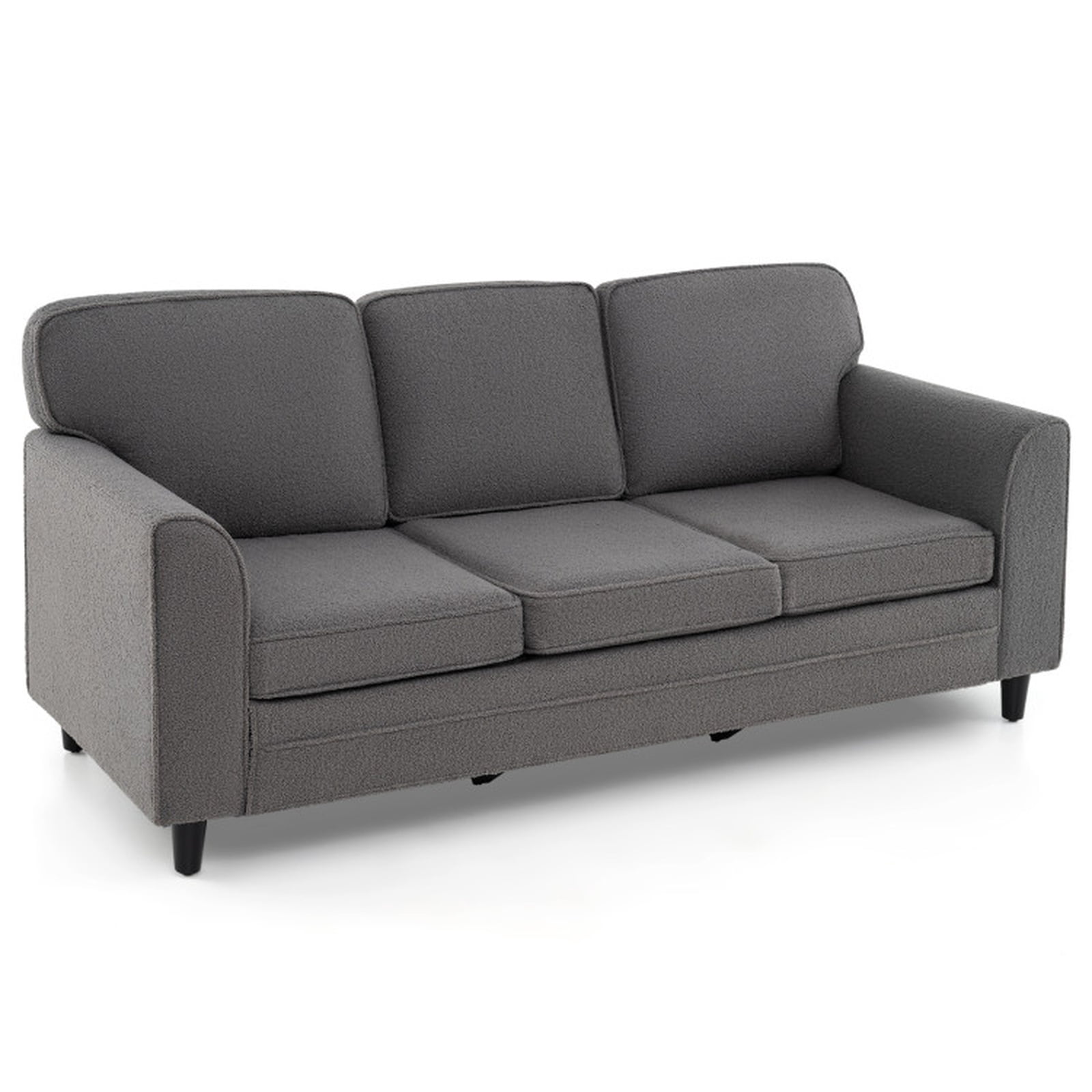 Furnibear Upholstered Teddy Velvet 3-Seat Sofa with Comfy Back Pillows for Living Room Apartment Lounge Family Room Home Seating, Gray