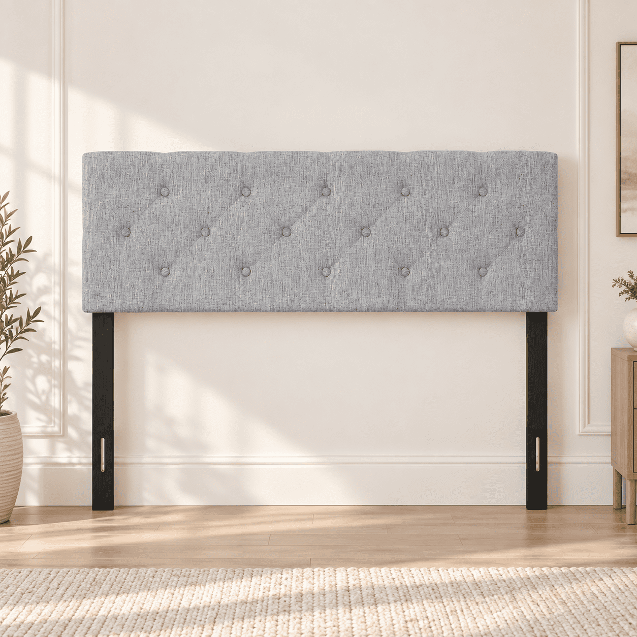Furnibear Upholstered Tufted Headboard for Full and Queen Beds, Linen Bed Frame Headboard with Adjustable Legs, Fits Queen Bed Frame, Gray