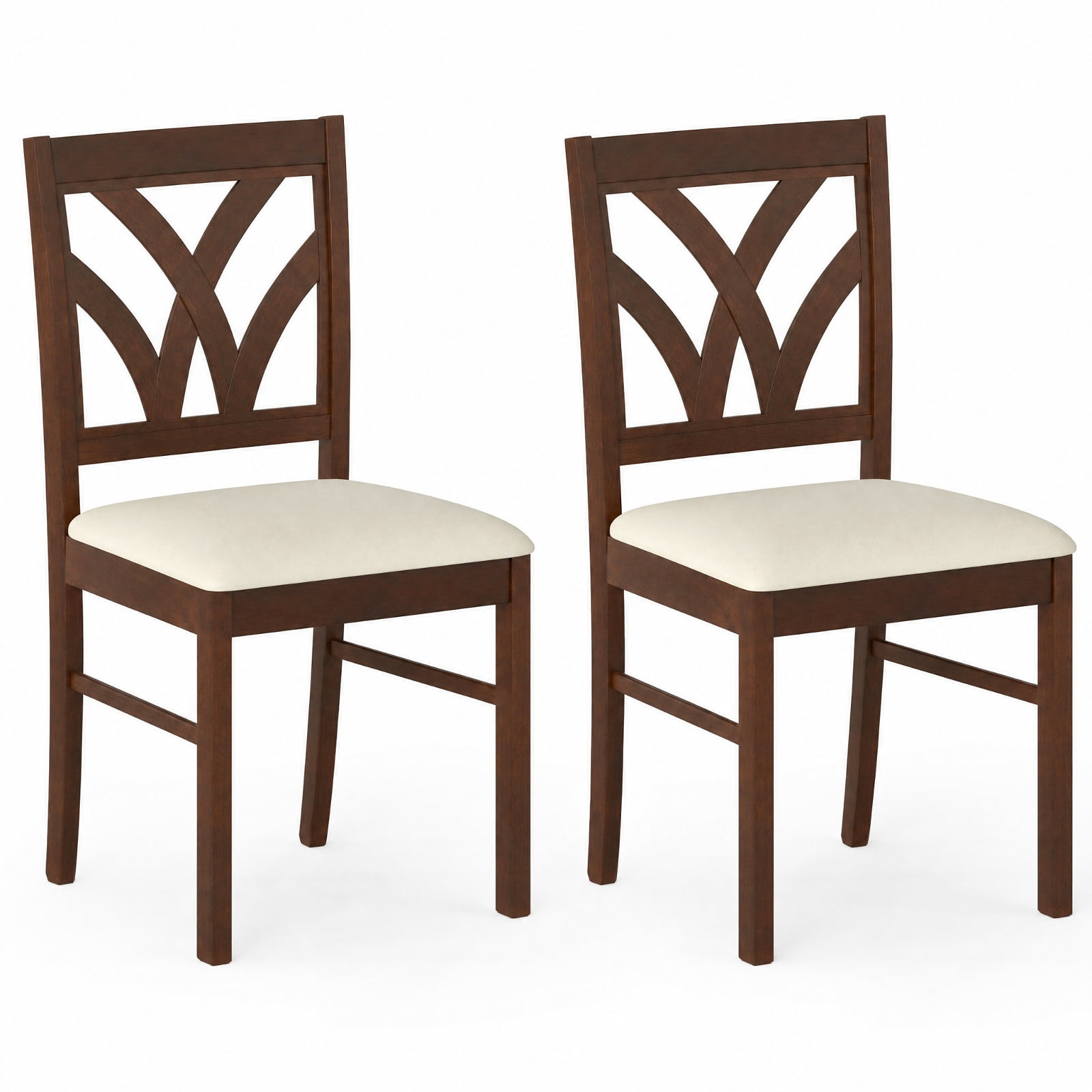 Furnibear Upholstered Wooden Dining Chairs Set of 2 with Hollowed Backrest and Padded Seats on Solid Rubber Wood Frame, Brown