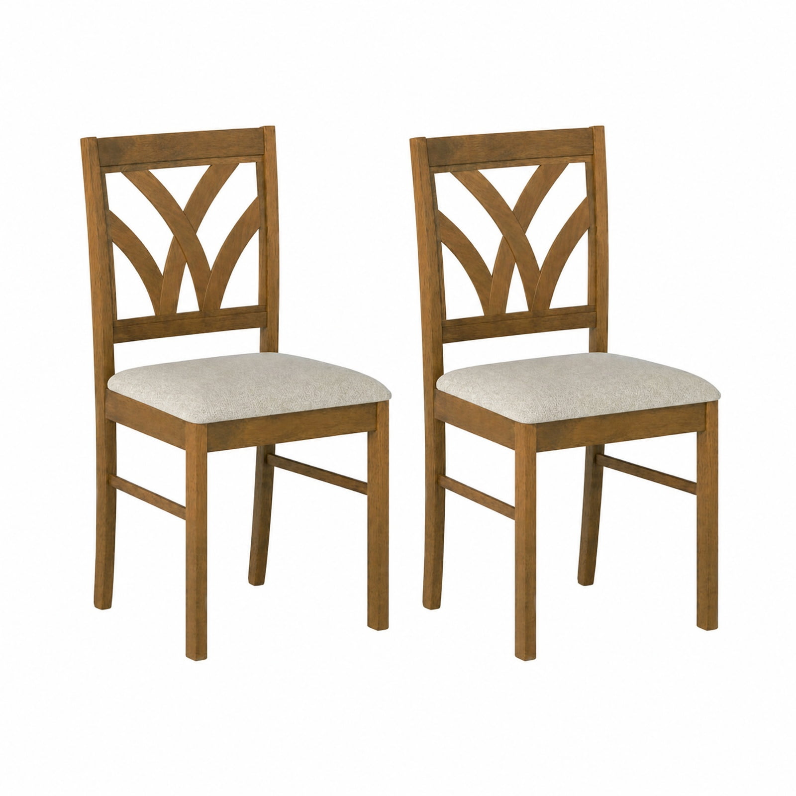 Furnibear Upholstered Wooden Dining Chairs Set of 2 with Hollowed Backrest and Padded Seats on Solid Rubber Wood Frame, Oak