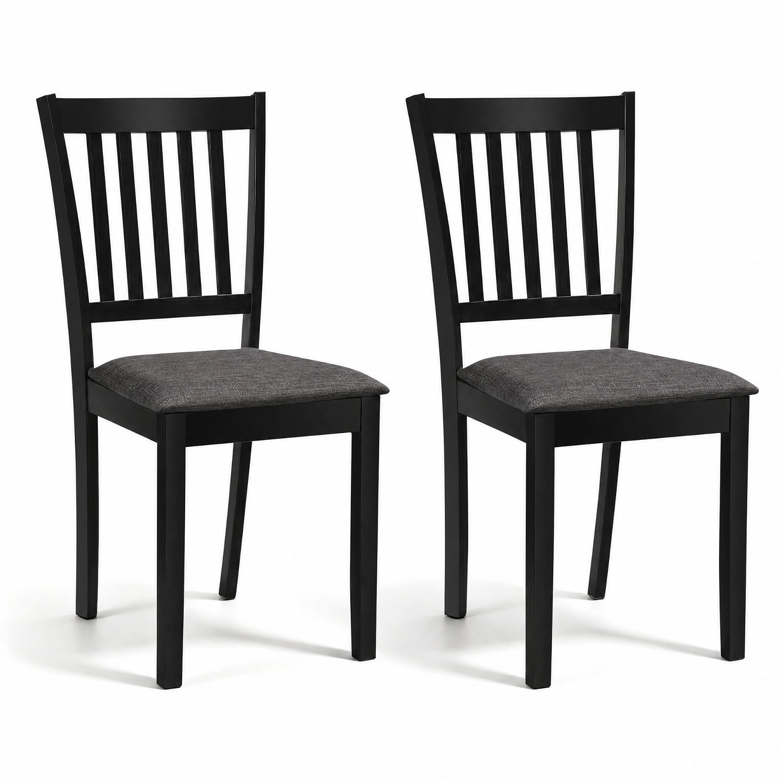 Furnibear Upholstered Wooden Dining Chairs Set of 2 with Padded Fabric Seats and Rubber Wood Frame for Kitchen Dining Room, Black