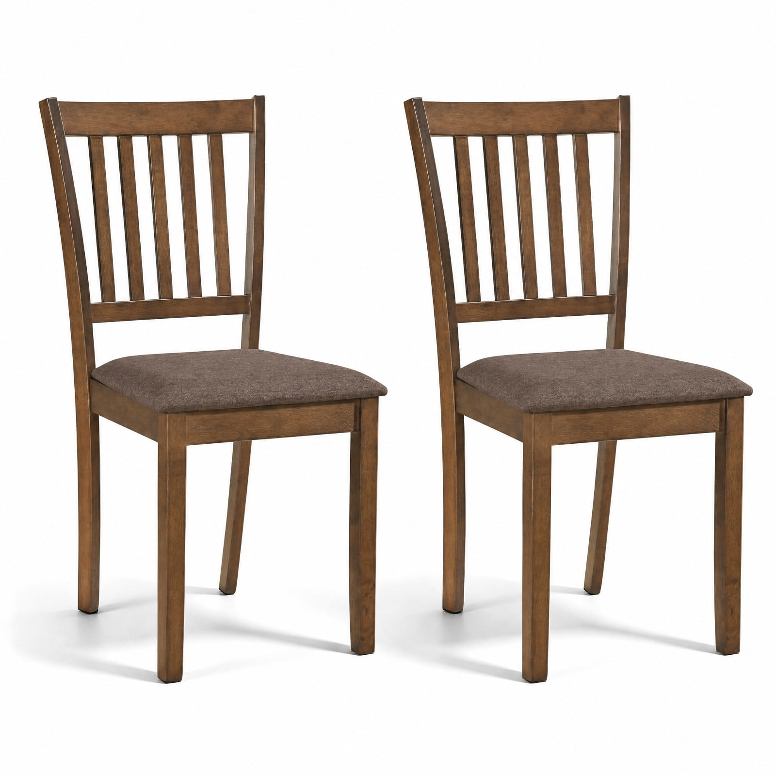 Furnibear Upholstered Wooden Dining Chairs Set of 2 with Padded Fabric Seats and Rubber Wood Frame for Kitchen Dining Room, Brown
