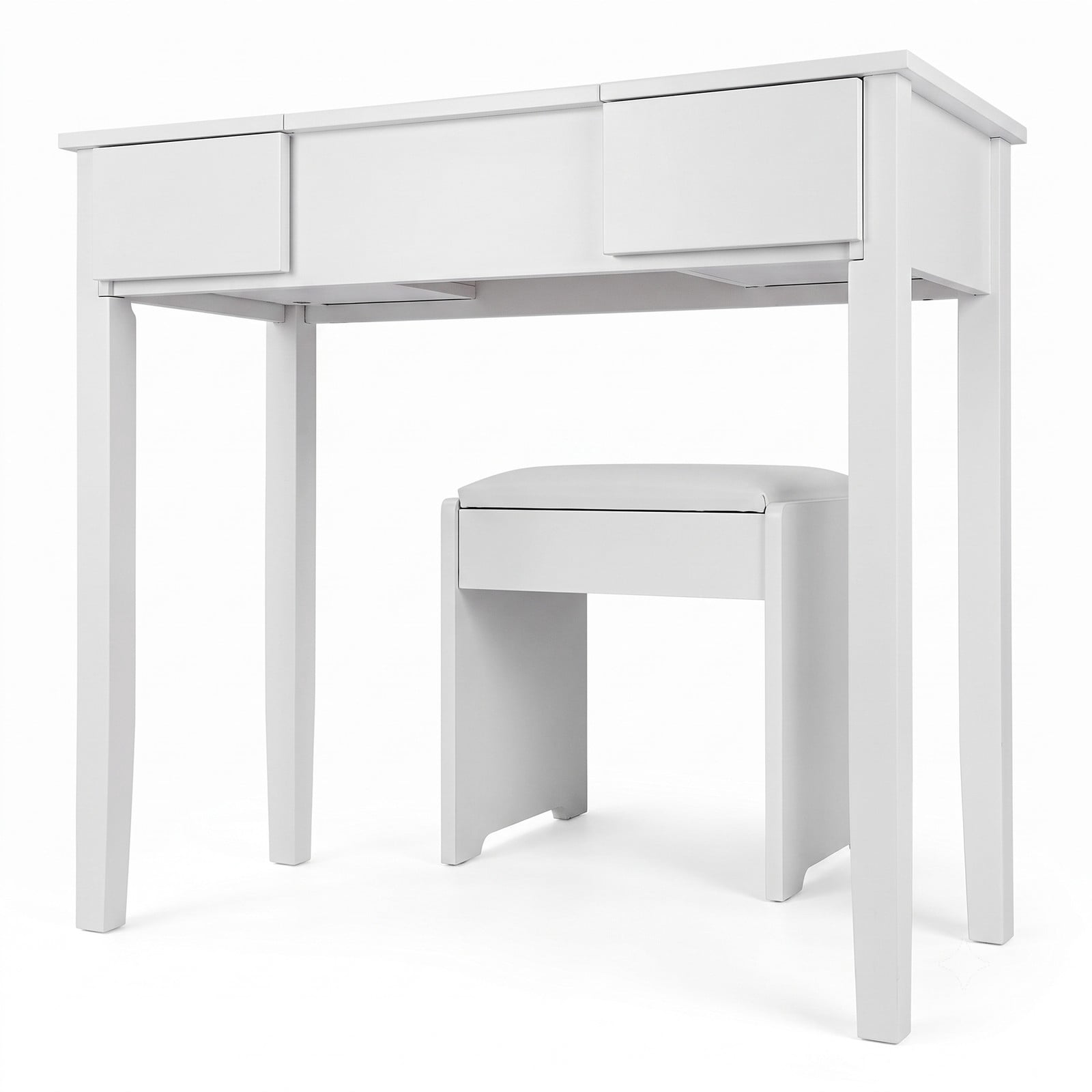 Furnibear Vanity Makeup Dressing Table Set with Flip Top Mirror and Cushioned Stool, Makeup Vanity Desk with 2 Drawers and Hidden Storage, White