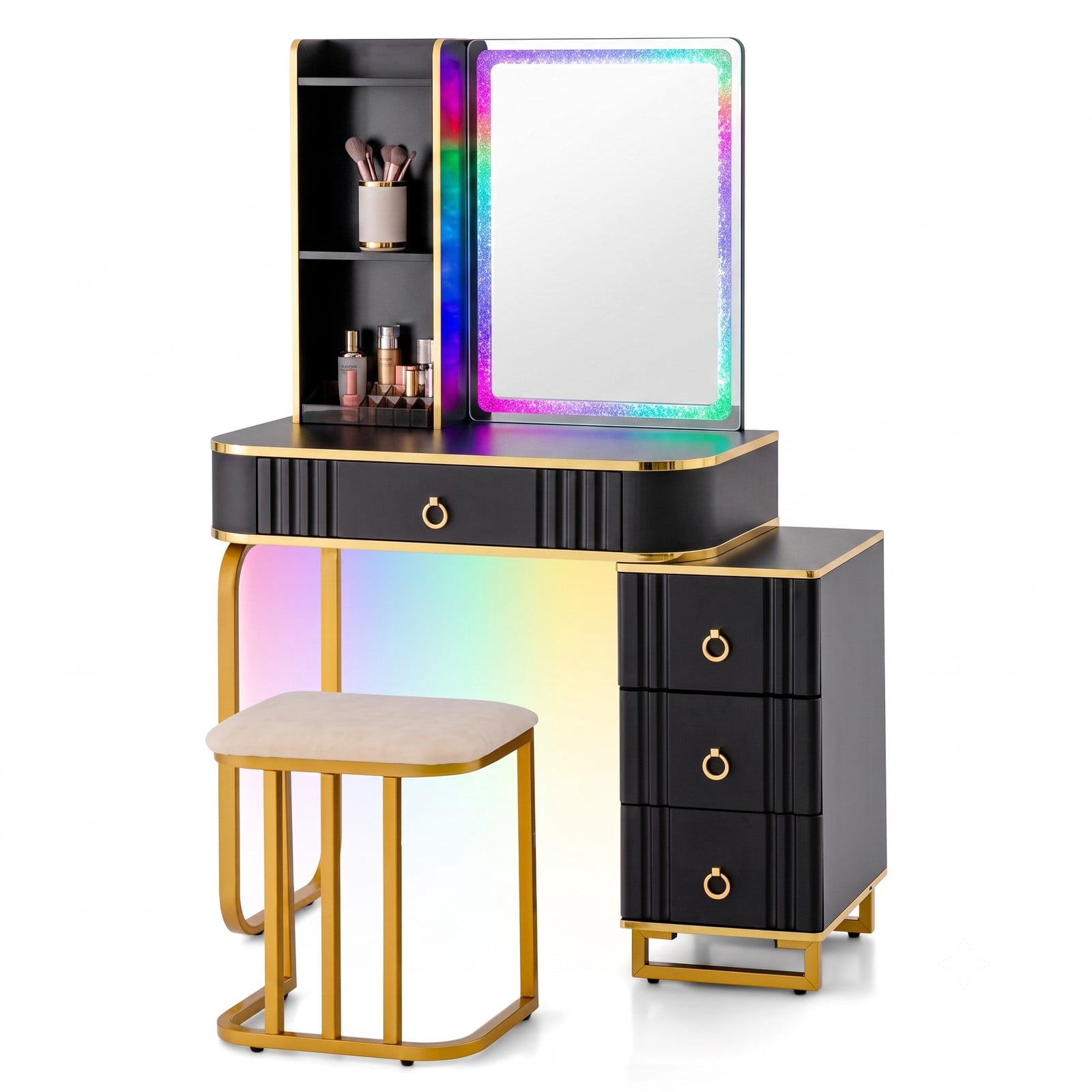 Furnibear Vanity Table Set with RGB LED Lighted Mirror and Wireless