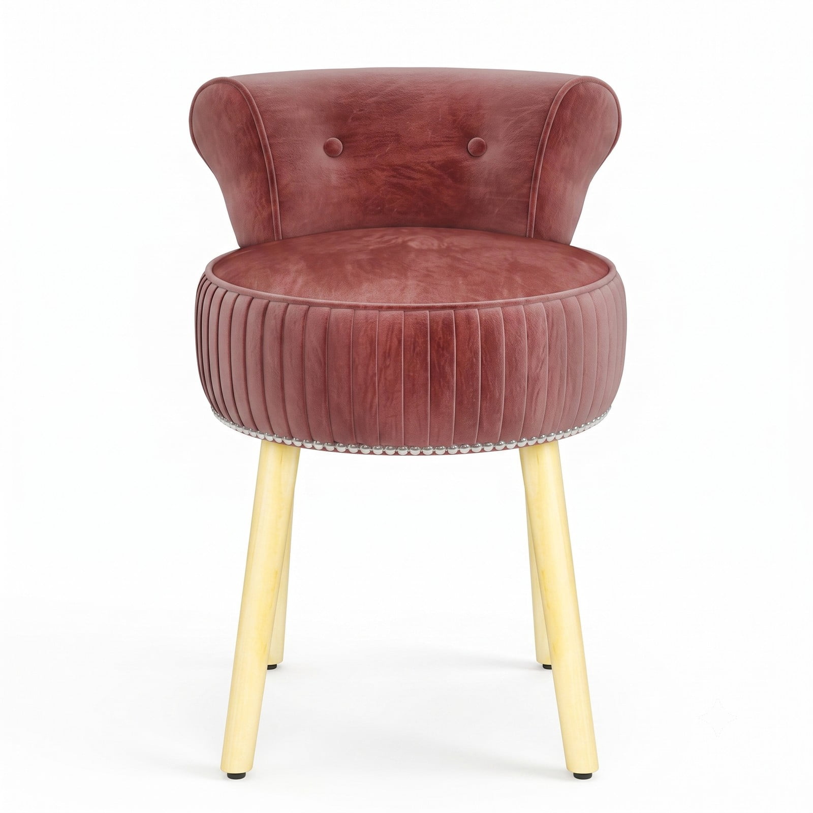 Furnibear Velvet Vanity Chair with Tufted Low Back and Solid Wood Legs for Bedroom Makeup and Dressing Table Seating, dusty rose