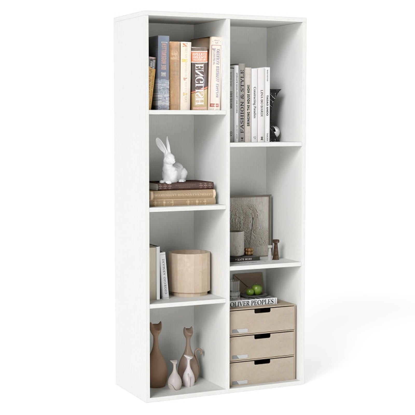 Furnibear Vertical or Horizontal Freestanding Bookshelf with 7 Compartments and Anti-Tipping Kits for Living Room Bedroom, White