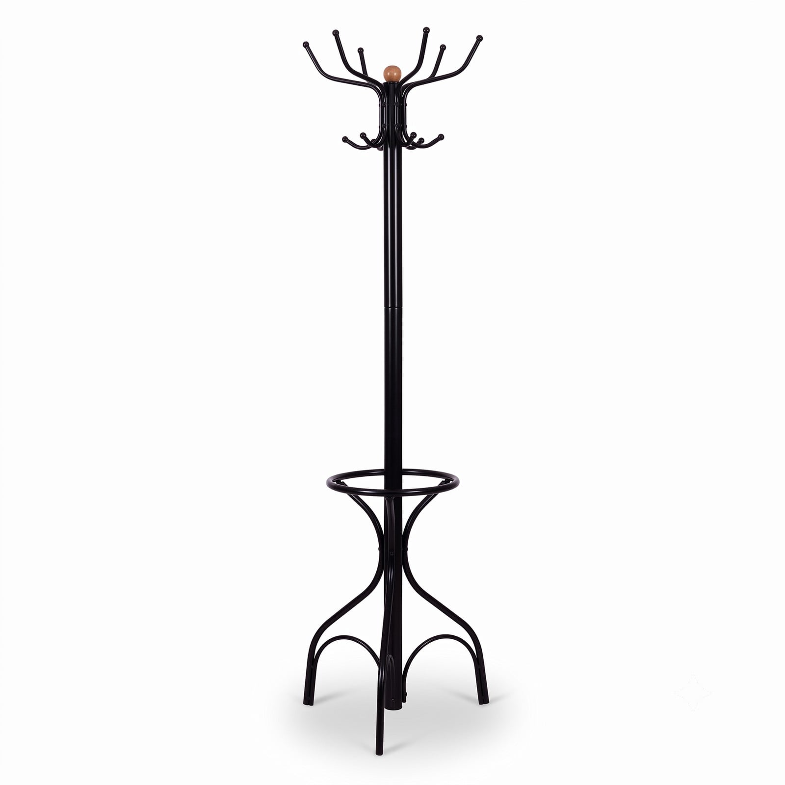 Furnibear Vintage Freestanding Metal Coat and Hat Tree Stand with 12 Hooks and Curved Base for Entryway and Bedroom, Black