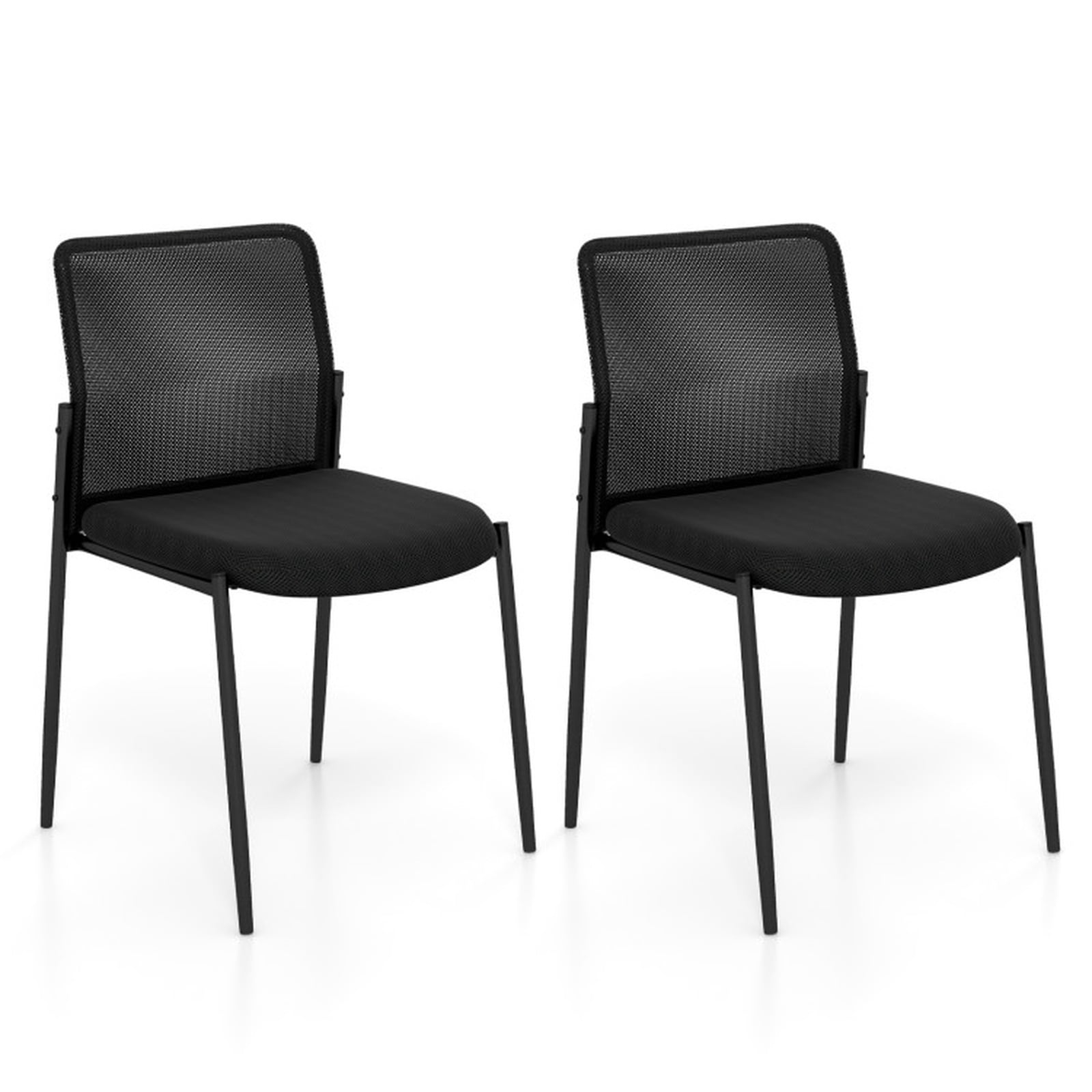 Furnibear Waiting Room Chair Set of 2 with Ergonomic Mesh Backrest and Padded Seat for Office Reception and Conference Room, Black