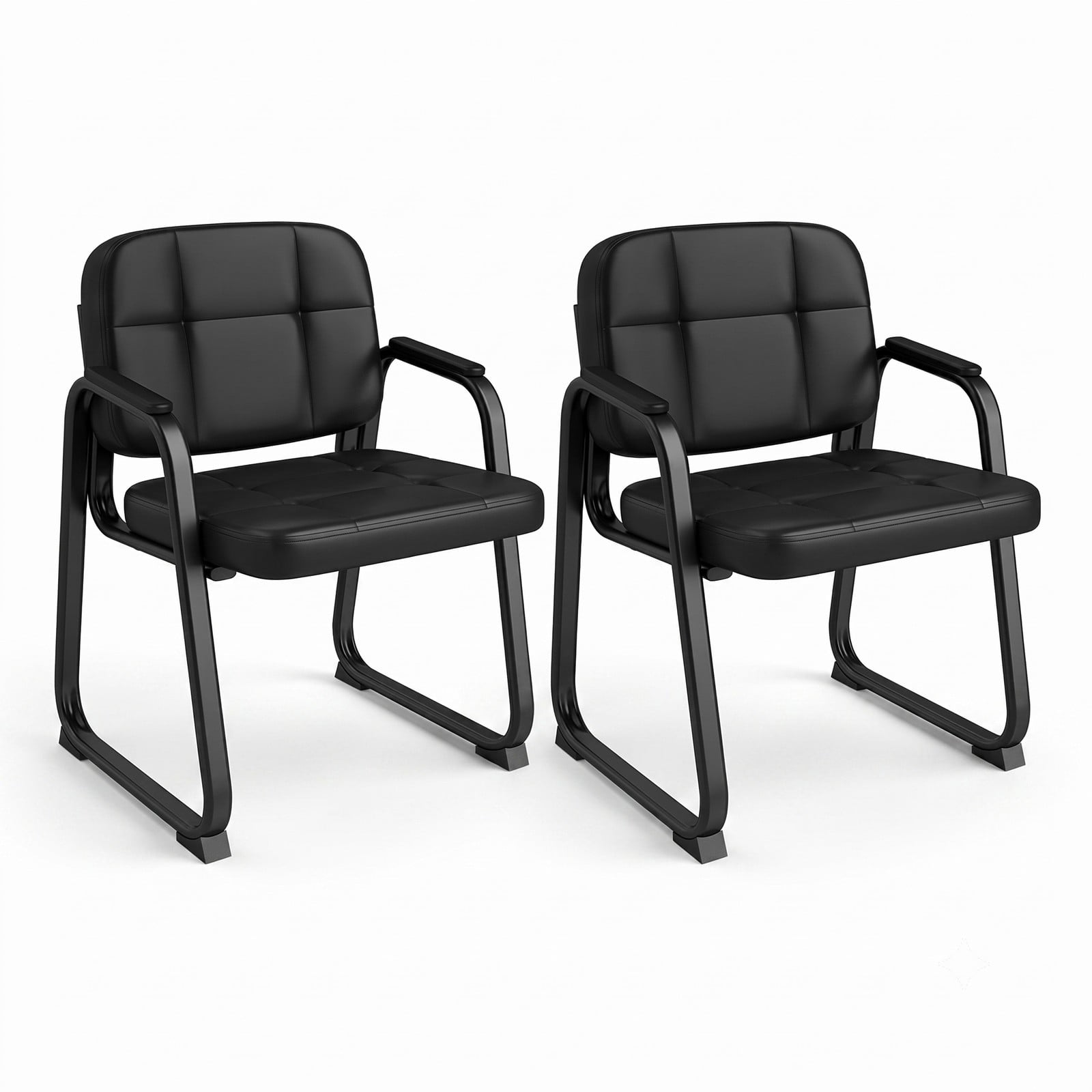 Furnibear Waiting Room Chairs Set of 2, PVC Leather Office Reception Guest Chairs with Padded Armrests, Ergonomic Backrest and Metal Frame for Meeting Room, Black