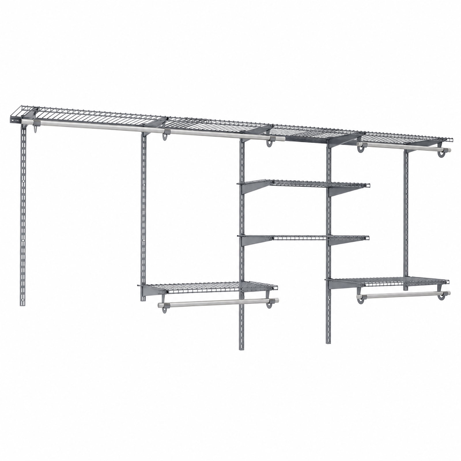 Furnibear Wall Mounted Closet Organizer System with 7 Shelves 5 Hanging Rods and Adjustable Heights for Bedroom and Laundry Storage, Gray