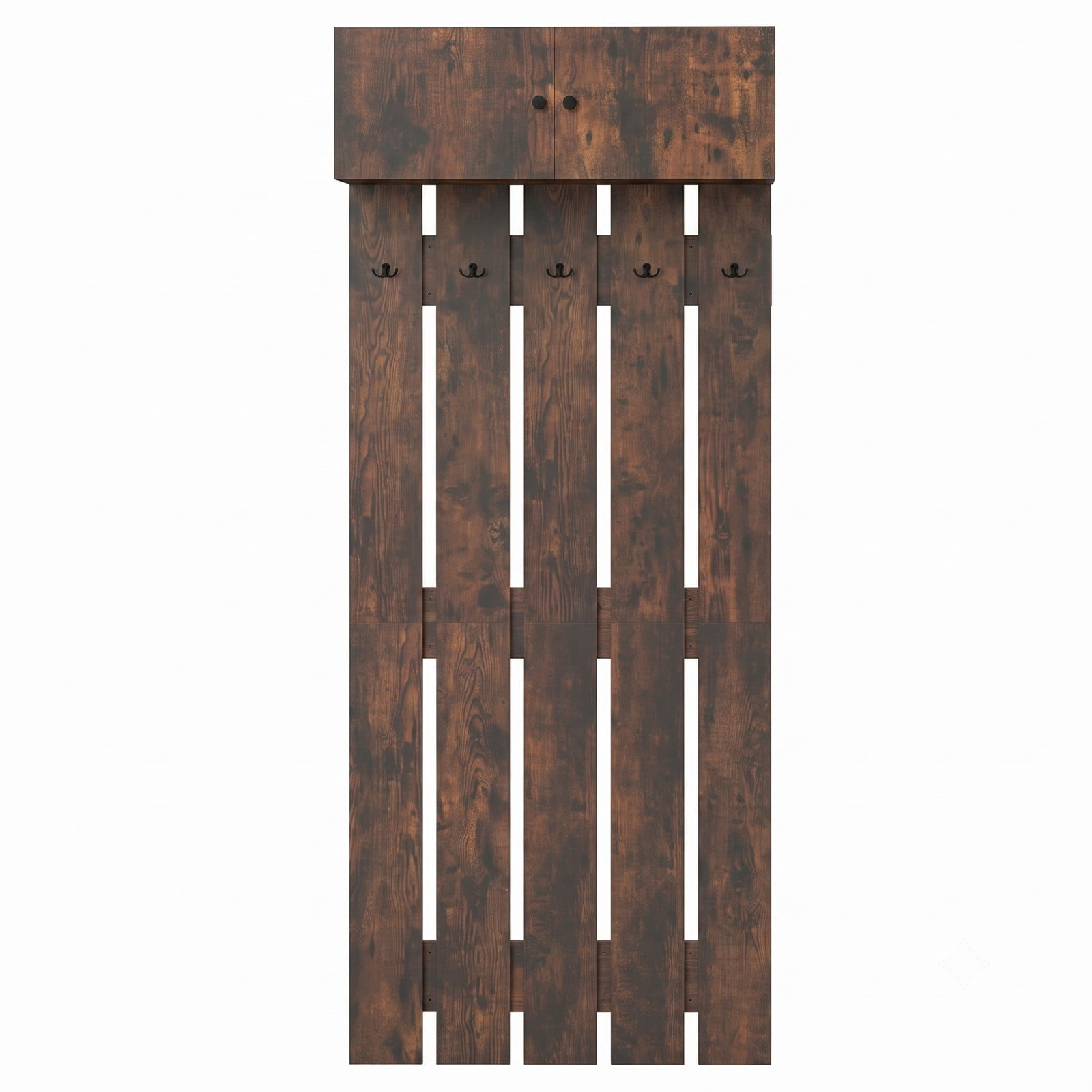 Furnibear Wall Mounted Coat Rack with Upper Storage Cabinet and 5 Metal Hooks for Entryway Kitchen and Living Room, Rustic Brown