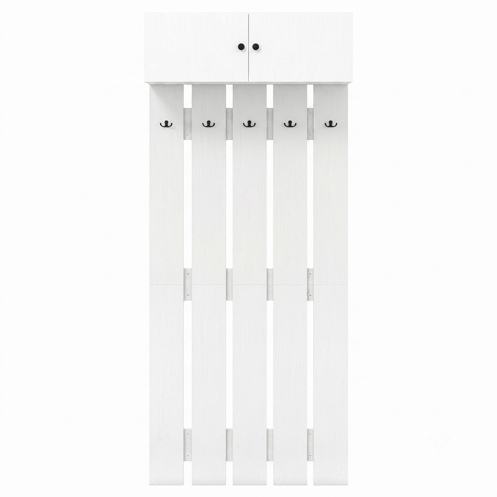 Furnibear Wall Mounted Coat Rack with Upper Storage Cabinet and 5 Metal Hooks for Entryway Kitchen and Living Room, White