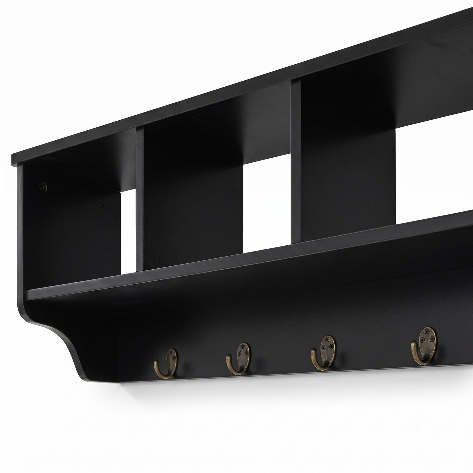 Furnibear Wall Mounted Coat and Hat Rack with Cubby Storage Shelf and 4 Hooks for Entryway Living Room and Bathroom, Black