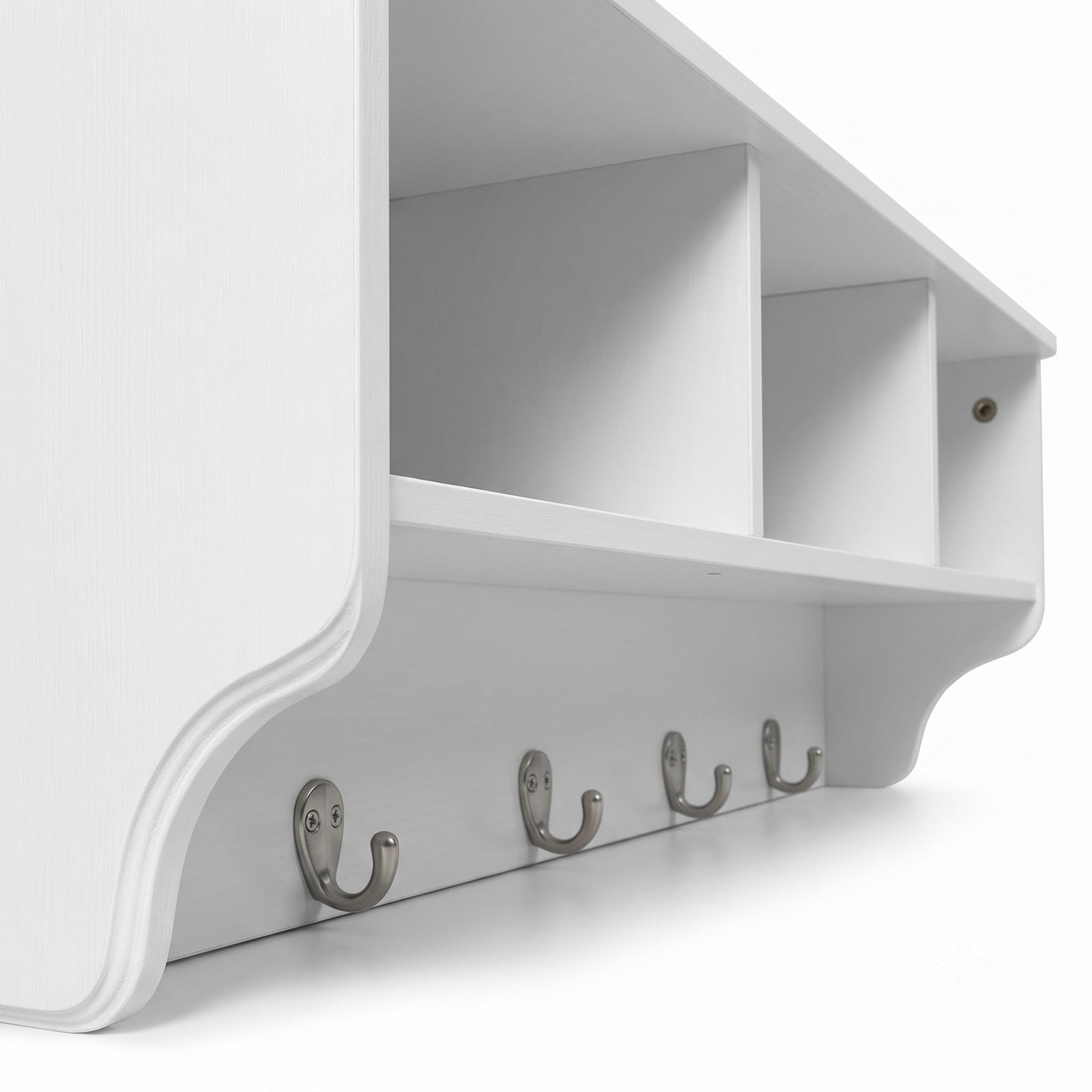 Furnibear Wall Mounted Coat and Hat Rack with Cubby Storage Shelf and 4 Hooks for Entryway Living Room and Bathroom, White