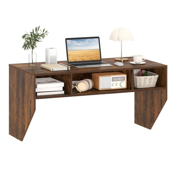 Furnibear Wall-Mounted Floating Computer Desk with 3 Storage Compartments Hanging Kits and Engineered Wood Surface in Rustic Brown