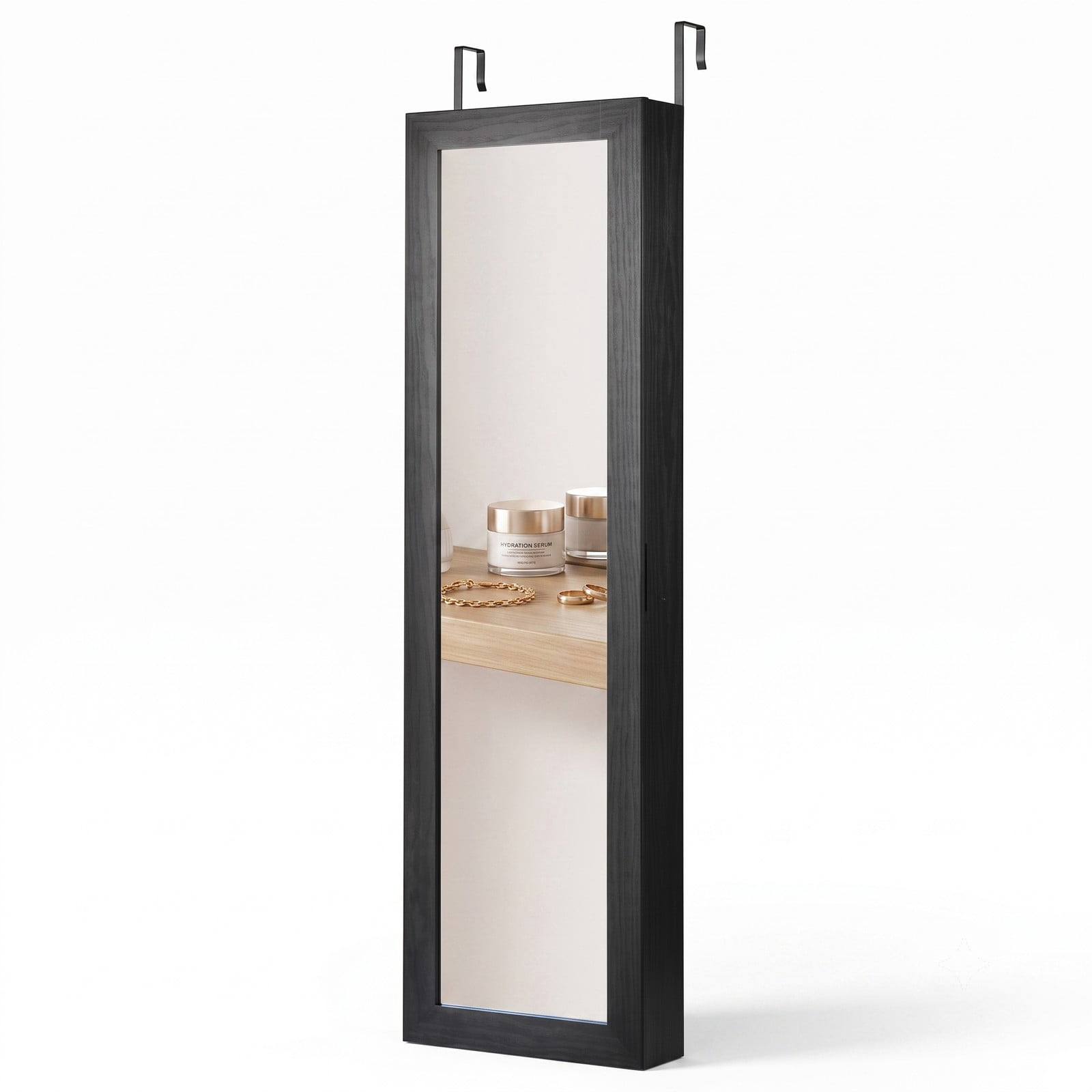 Furnibear Wall and Door Mounted Armoire Jewelry Cabinet with Full-Length Mirror and Velvet Lining for Bedroom Storage, Black