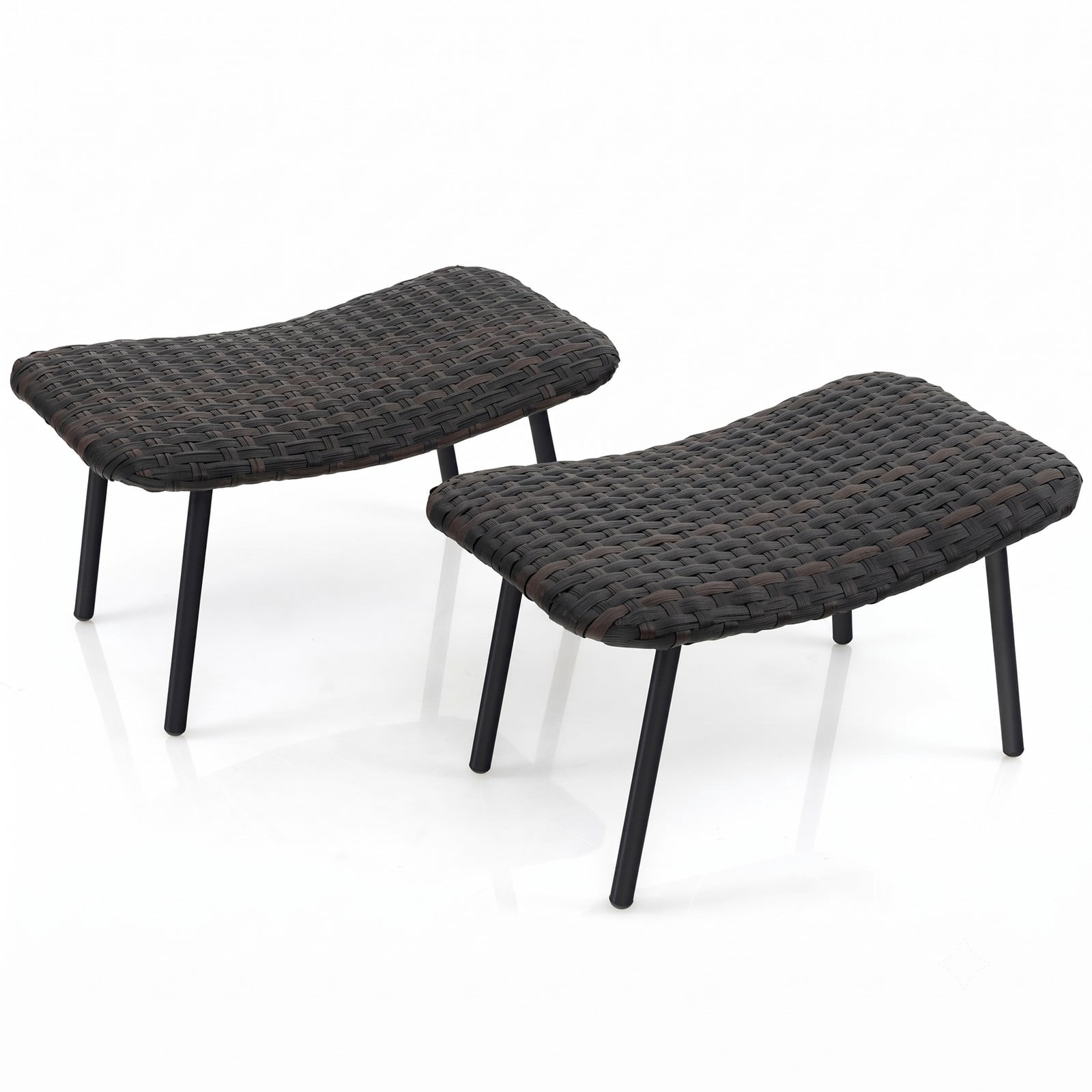 Furnibear All Weather Outdoor Ottoman Set of 2 PE Rattan Patio Footrest Stool Wicker Footstool Seat with Sturdy Metal Legs and Quick Dry Foam for Poolside, Mix Brown