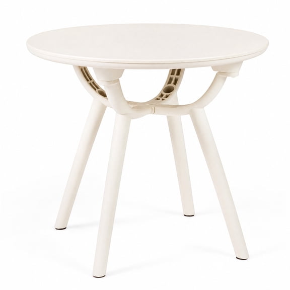 Furnibear Weather Resistant Circular Small End Table Set of 2 with Spacious Round Tops and Molded PP ABS Build for Poolside and Backyard, White