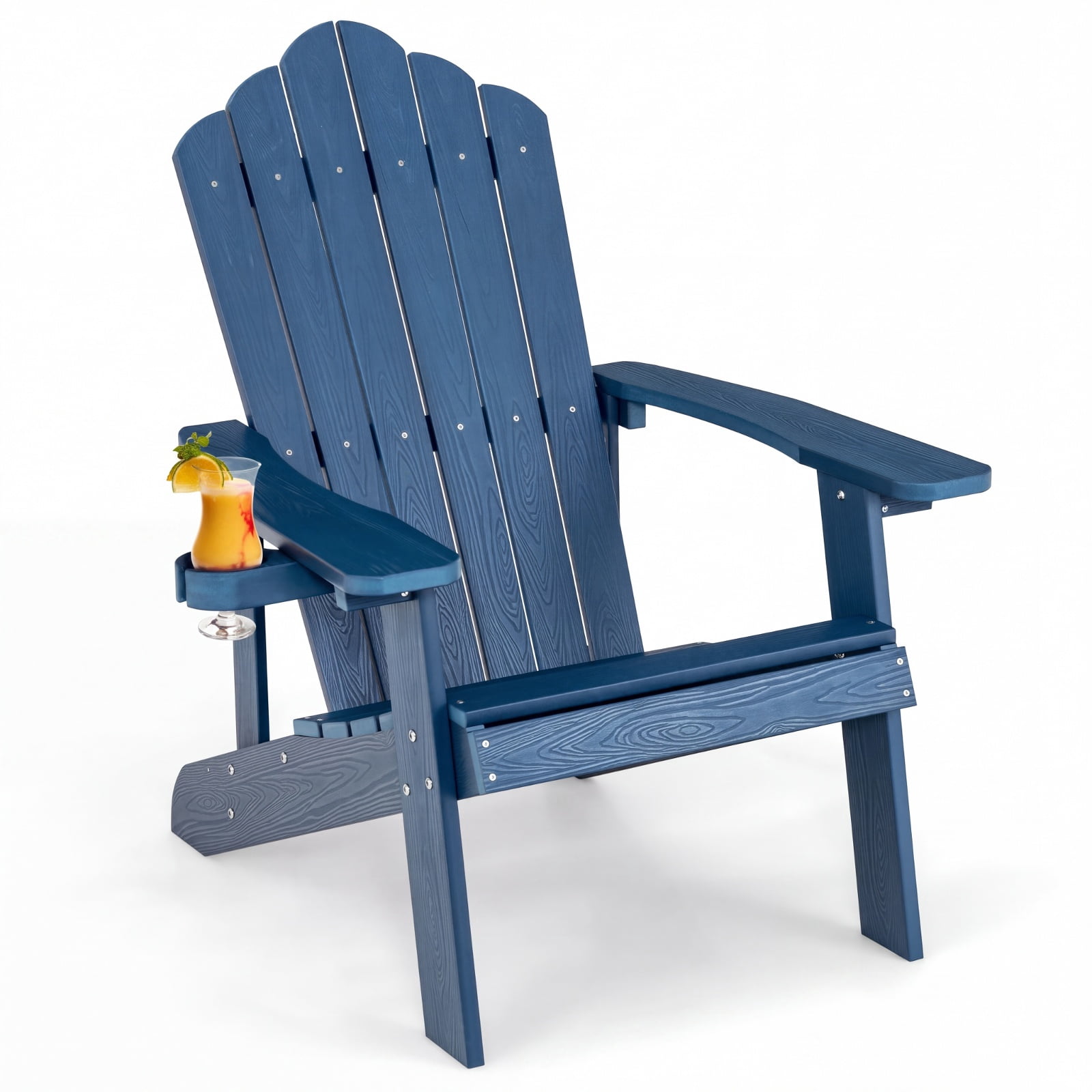 Furnibear Weather Resistant HIPS Outdoor Adirondack Chair with Hidden Cup Holder and High Backrest for Garden Patio and Poolside, Navy