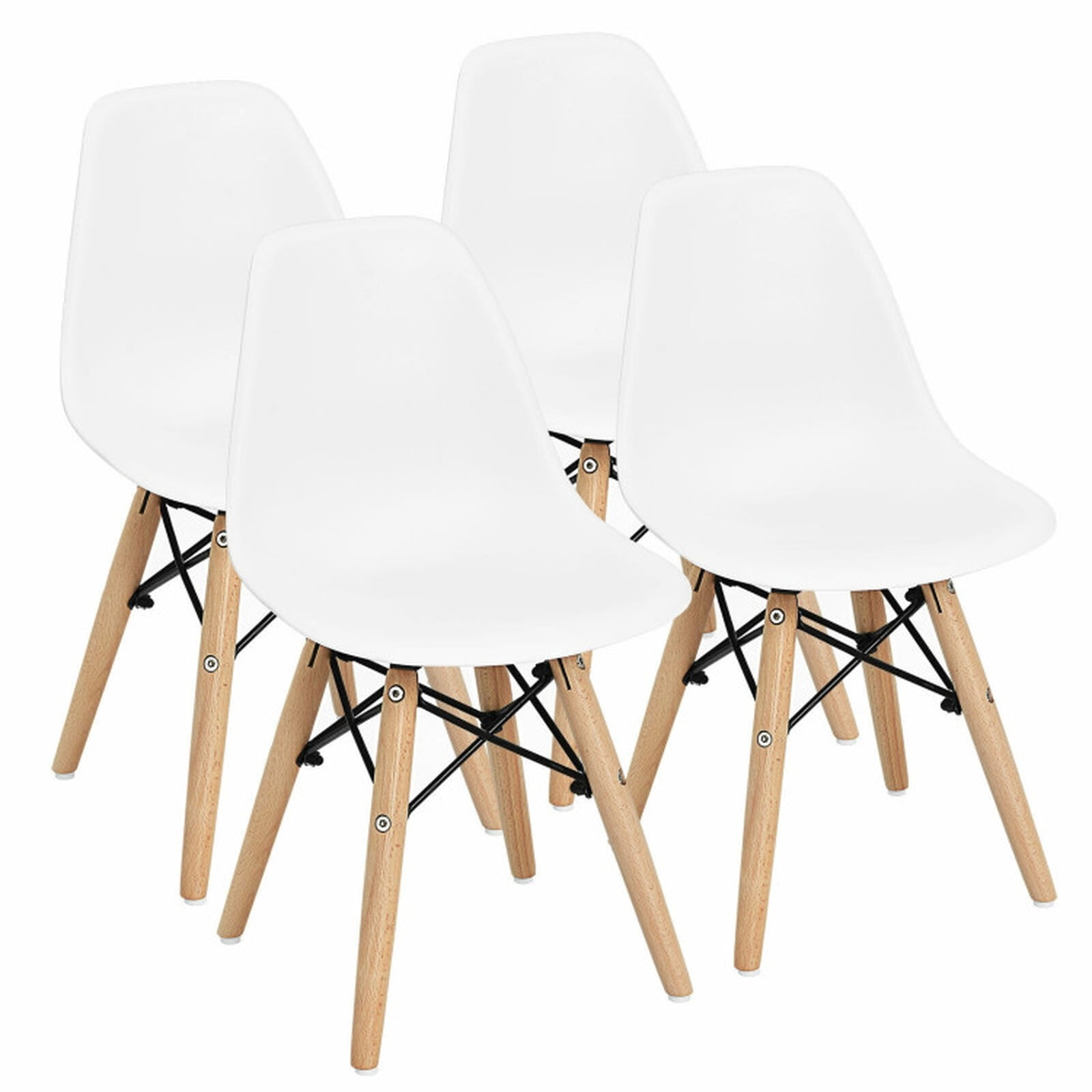 Furnibear Modern Dining Chairs Set of 4 with Molded PP Seat Beech Wood Legs and Iron Frame for Kitchen and Dining Room, White
