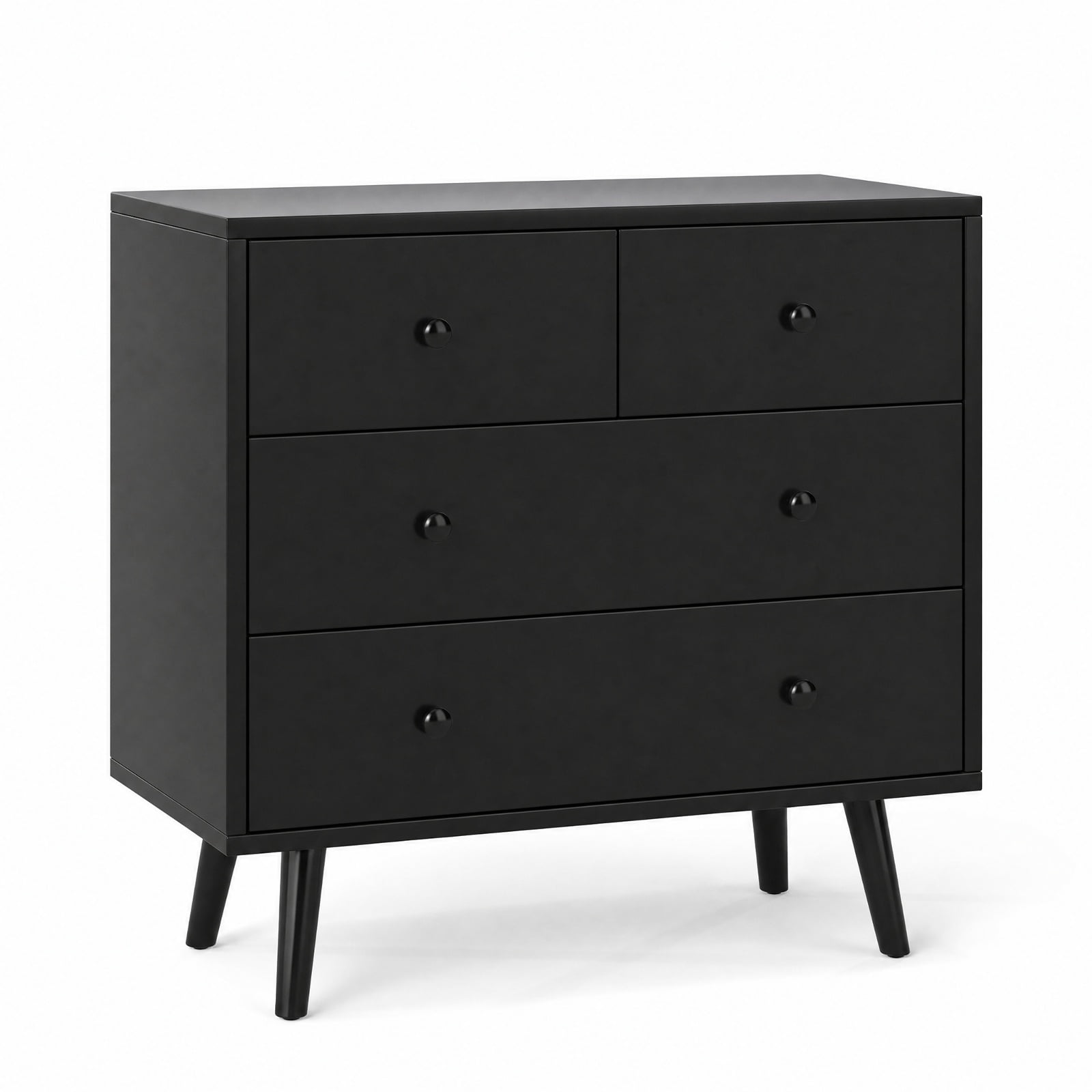 Furnibear Wide Wooden Dresser with 4 Drawers for Bedroom Living Room for Bedroom Closet Living Room Nursery Clothes Storage, Black