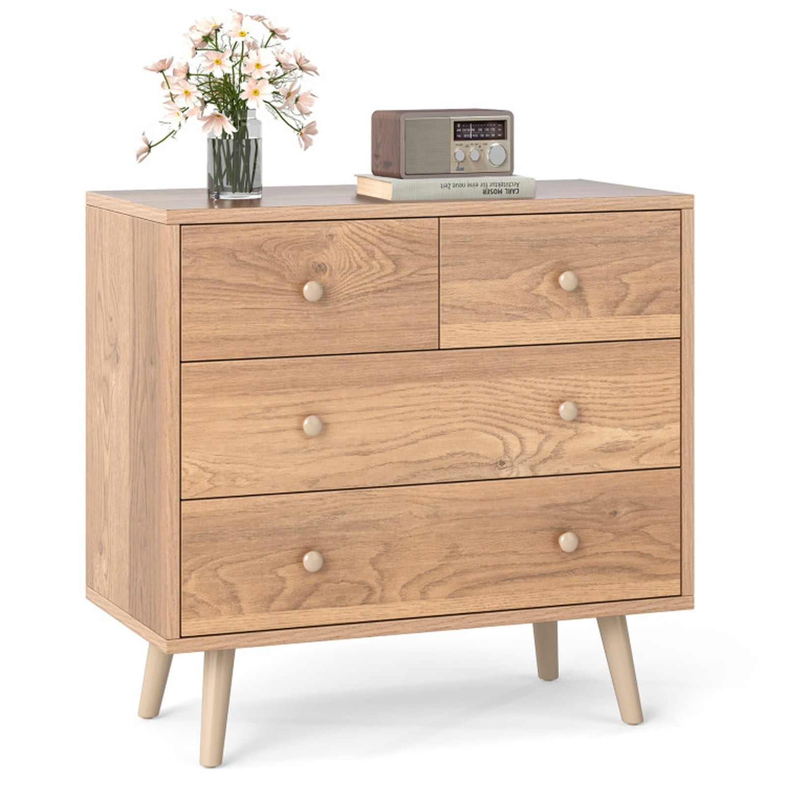 Furnibear Wide Wooden Dresser with 4 Drawers for Bedroom Living Room for Bedroom Closet Living Room Nursery Clothes Storage, Natural
