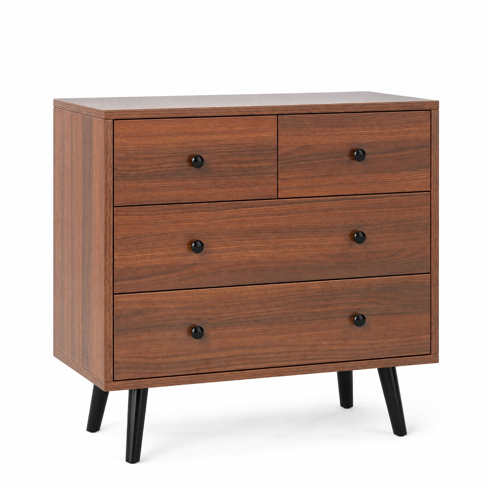 Furnibear Wide Wooden Dresser with 4 Drawers for Bedroom Living Room for Bedroom Closet Living Room Nursery Clothes Storage, Walnut