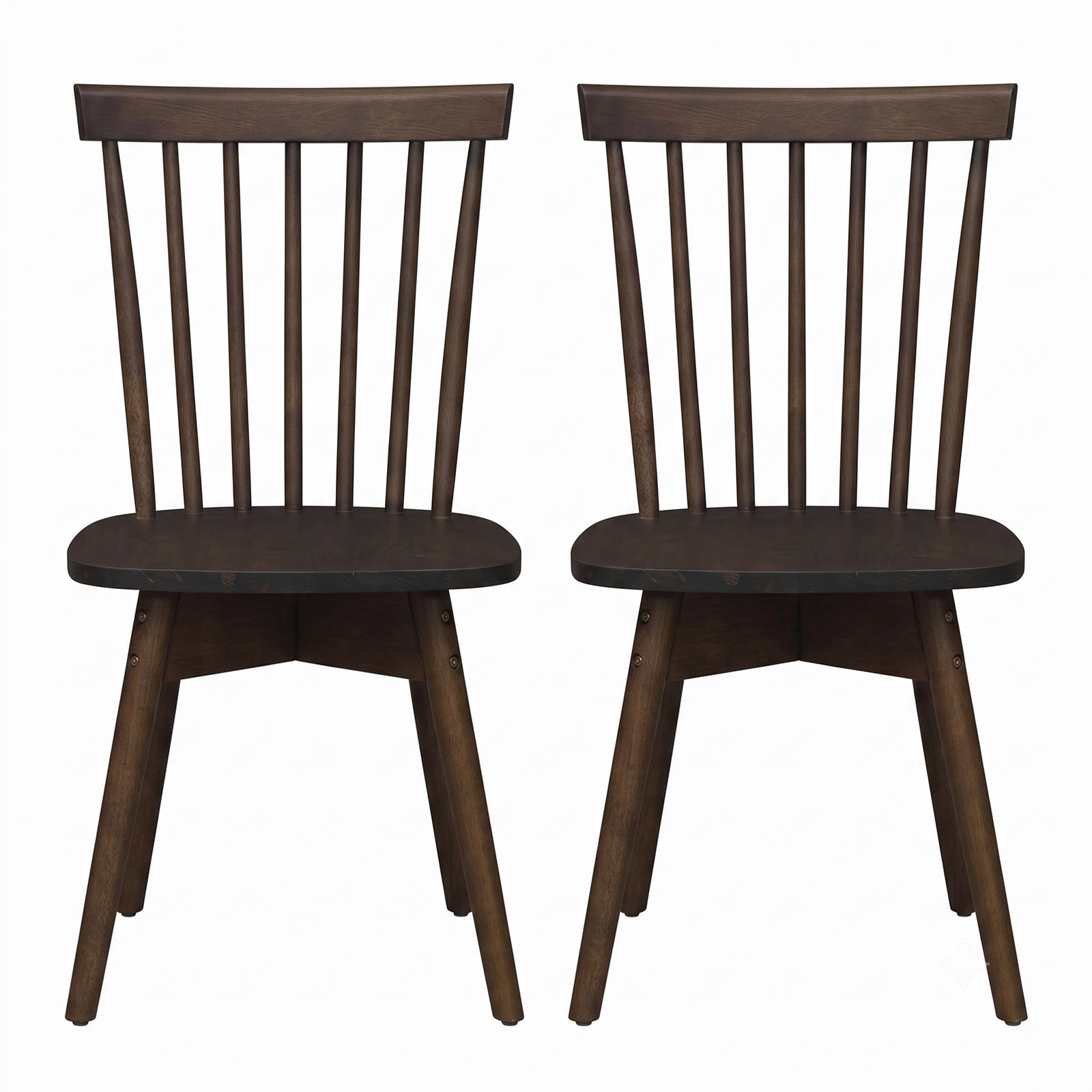 Furnibear Windsor Dining Chairs Set of 2 Mid Century Modern Rubber Wood Kitchen Chairs with 360 Degree Swivel Seat and Spindle Back, Armless Solid Wood Side, Walnut