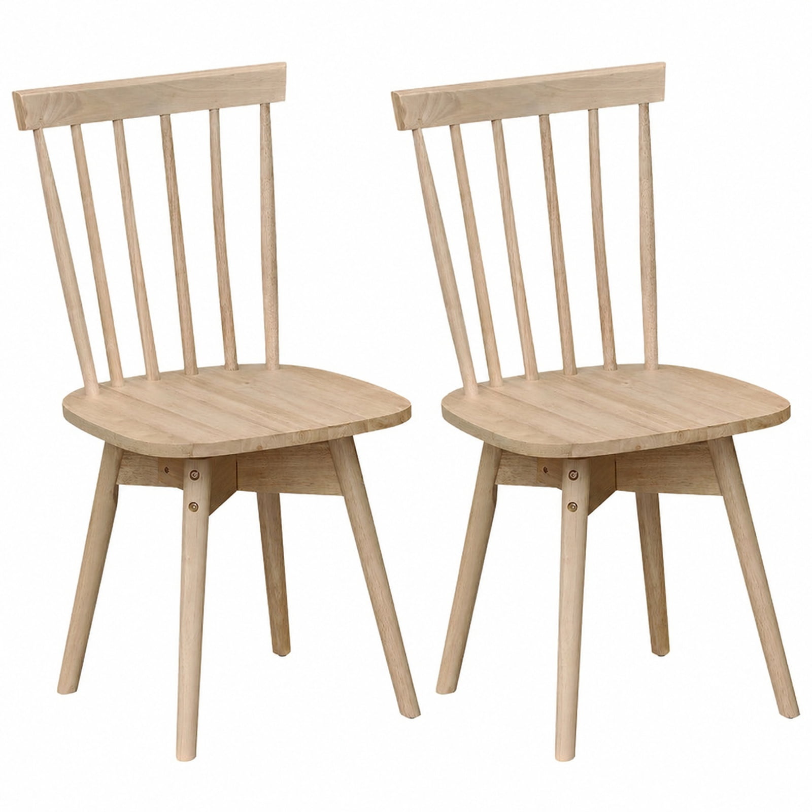 Furnibear Windsor Dining Chairs Set of 2 Mid Century Rubber Wood Kitchen Chairs with Swivel Seat for Kitchen Dining Room Living Room Home, Natural