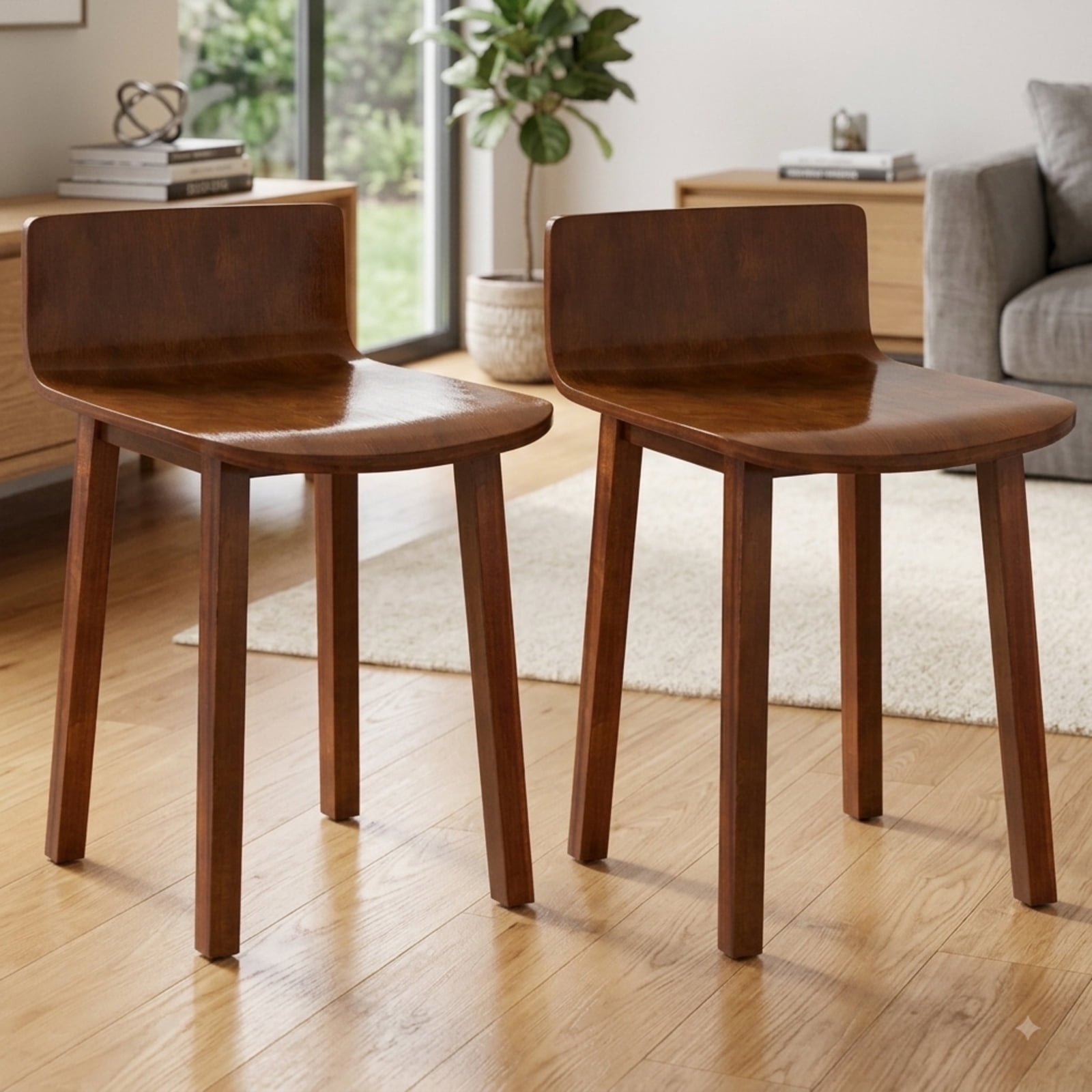 Furnibear Wood Dining Chair Set of 2 Farmhouse Kitchen Dining Room Chairs Mid-Century Modern Armless Side Chairs for Kitchen Dining Room, Brown