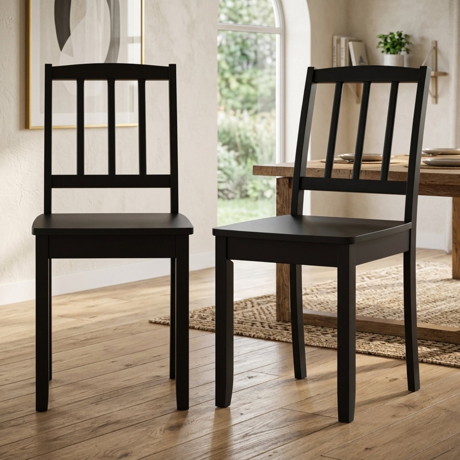 Furnibear Wood Dining Chair Set of 2 with Rubber Wood Legs for Kitchen Dining Room Living Room Home, Black