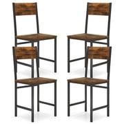 Furnibear Wood Dining Chairs Set of 4 with Metal Legs and Slanted Wood Back and Ergonomic Seat for Kitchen and Dining Room, Rustic Brown