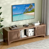 Furnibear Wood TV Stand Up to 70 Inch for Living Room, Mid Century Modern Entertainment Center, TV Console with Fluted Door Cabinets and Open Shelves, for Bedroom, Walnut