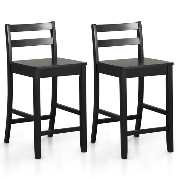 Furnibear Wooden Bar Stools Set of 2 with Ergonomic Backrest and Footrest for Kitchen Island Counter, Black