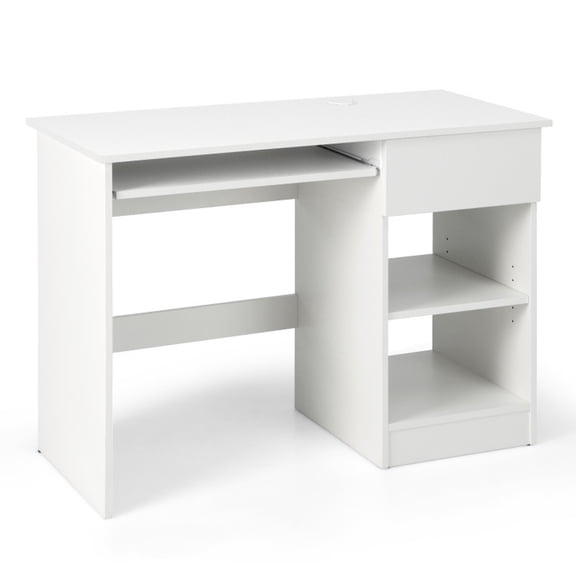 Furnibear Wooden Computer Desk with Sliding Keyboard Tray, CPU Stand, Drawer and Adjustable Shelf, White