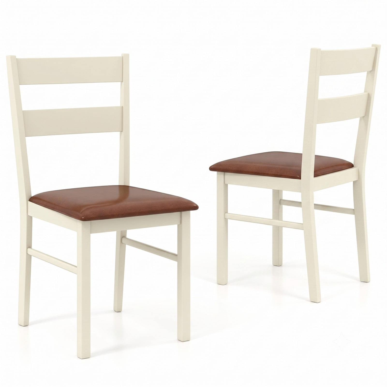 Furnibear Wooden Dining Chair Set of 2, PU Leather Upholstered Kitchen Side Chairs with Rubber Wood Frame and Curved Backrest for Dining Room Restaurant Cafe, White