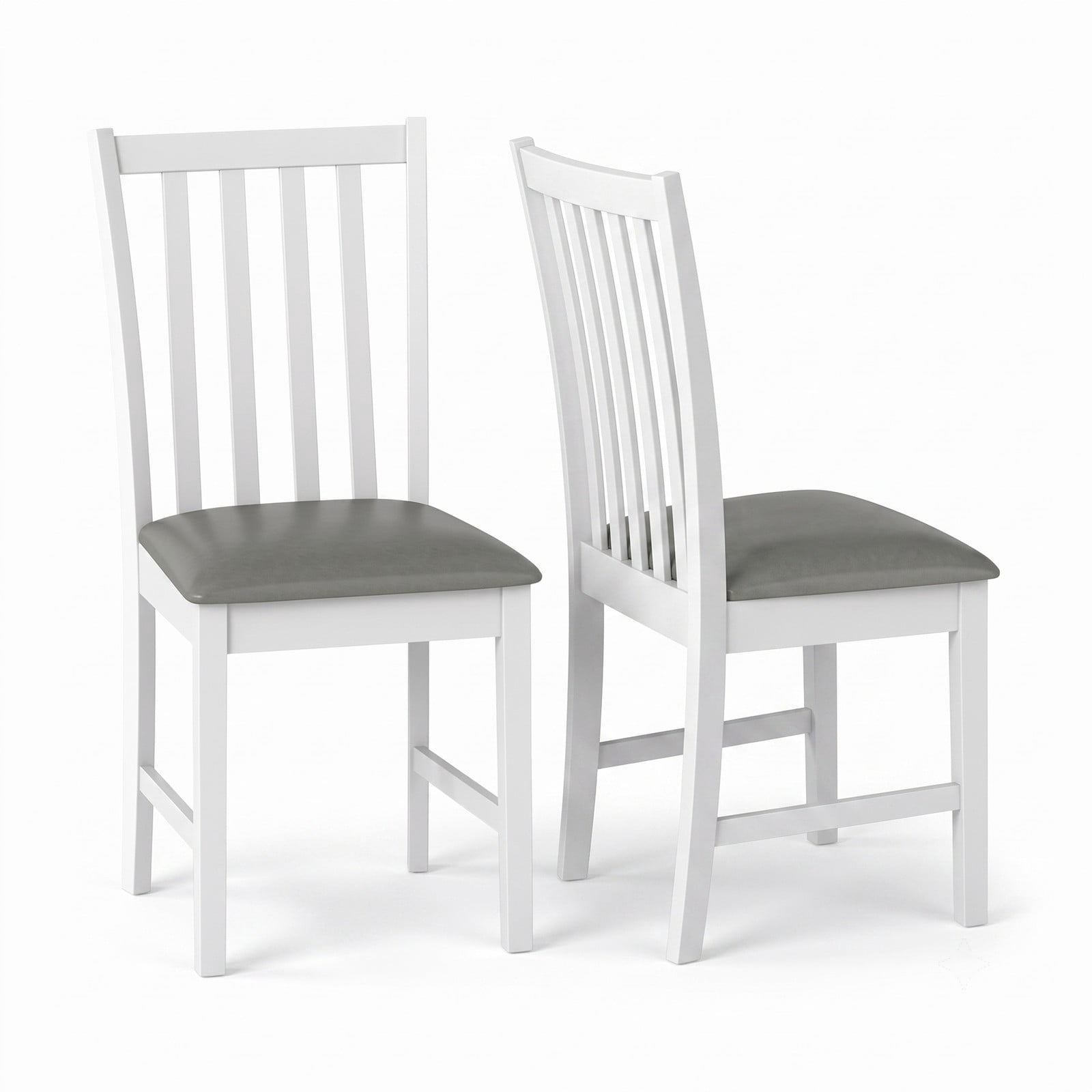 Furnibear Wooden Dining Chair Set of 2, Rubber Wood Kitchen Side Chairs with Padded PVC Leather Seat, Ergonomic Curved Back, Armless Accent Chairs for Dining, White