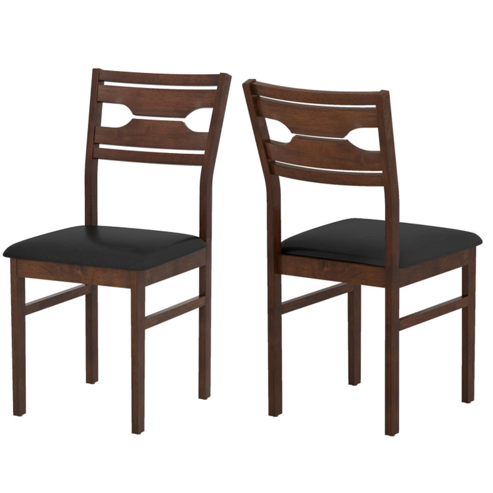 Furnibear Leather Dining Chairs Set of 2 with PU Padded Seat and Solid Rubber Wood Frame for Kitchen and Dining Room, Walnut