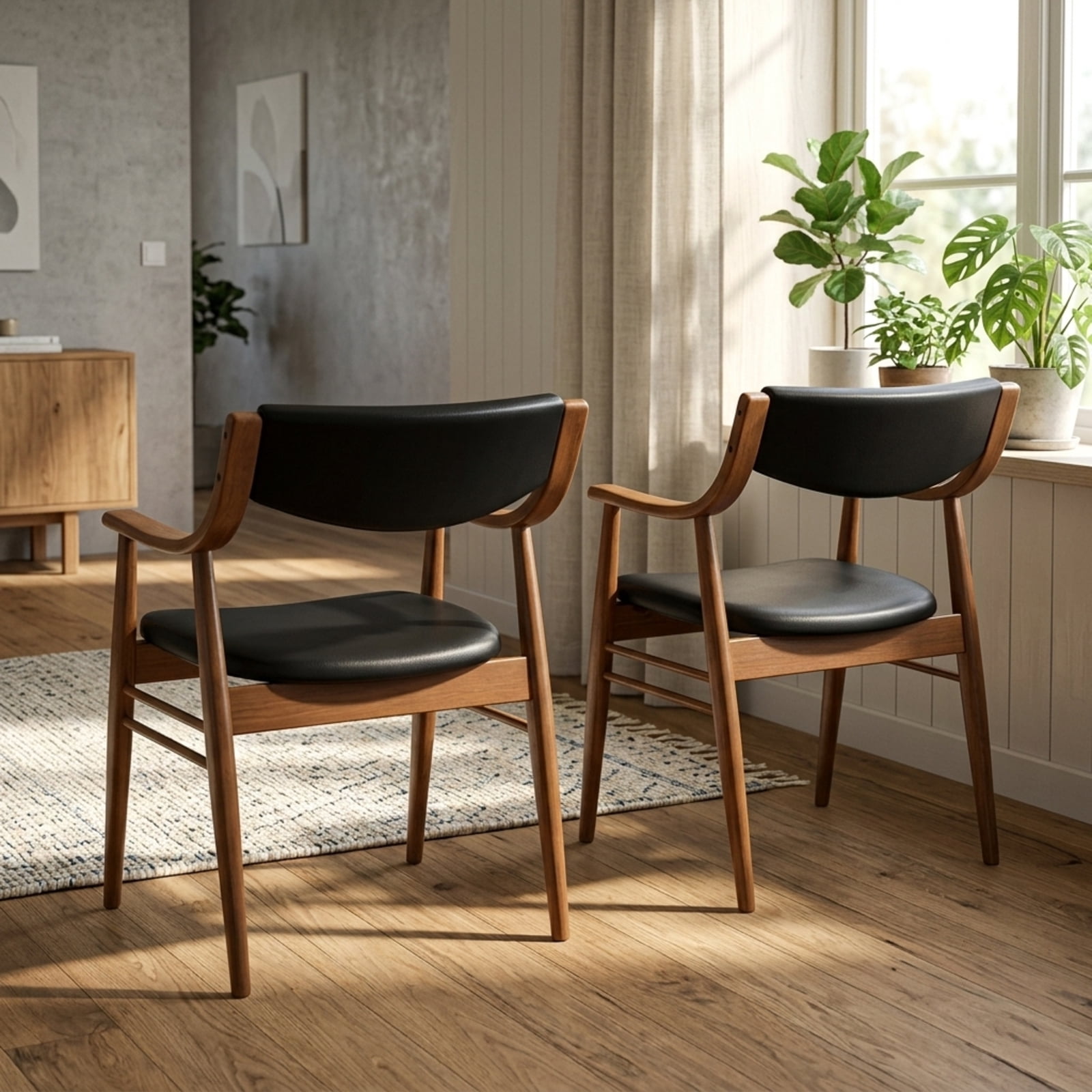 Furnibear Wooden Dining Chair Set of 2 with Padded Seat and Back for Kitchen Dining Room Living Room Home, Black