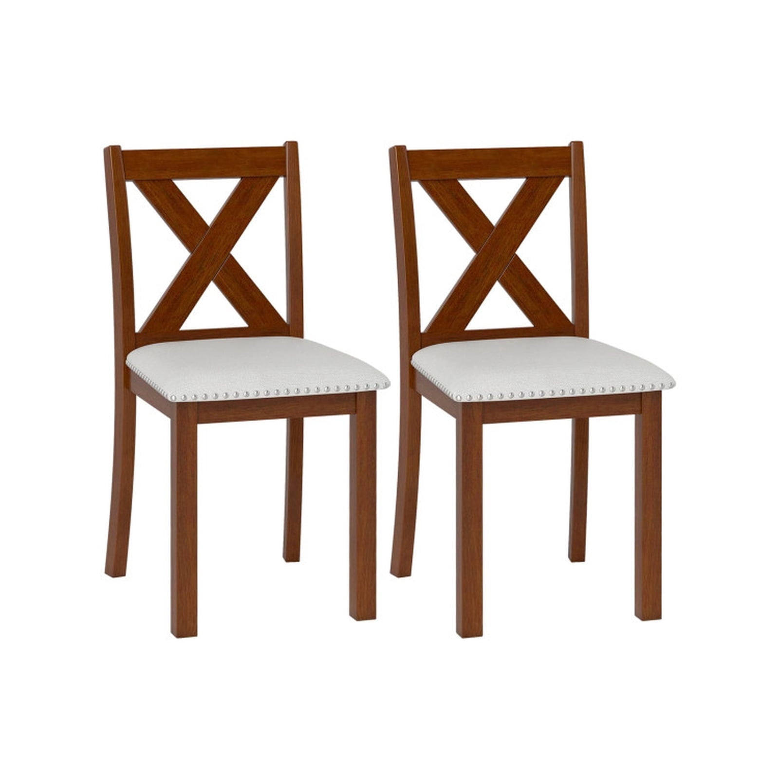 Furnibear Upholstered Dining Chairs Set of 2 with Padded Seat and Acacia Wood Curved Back for Kitchen and Dining Room, Beige